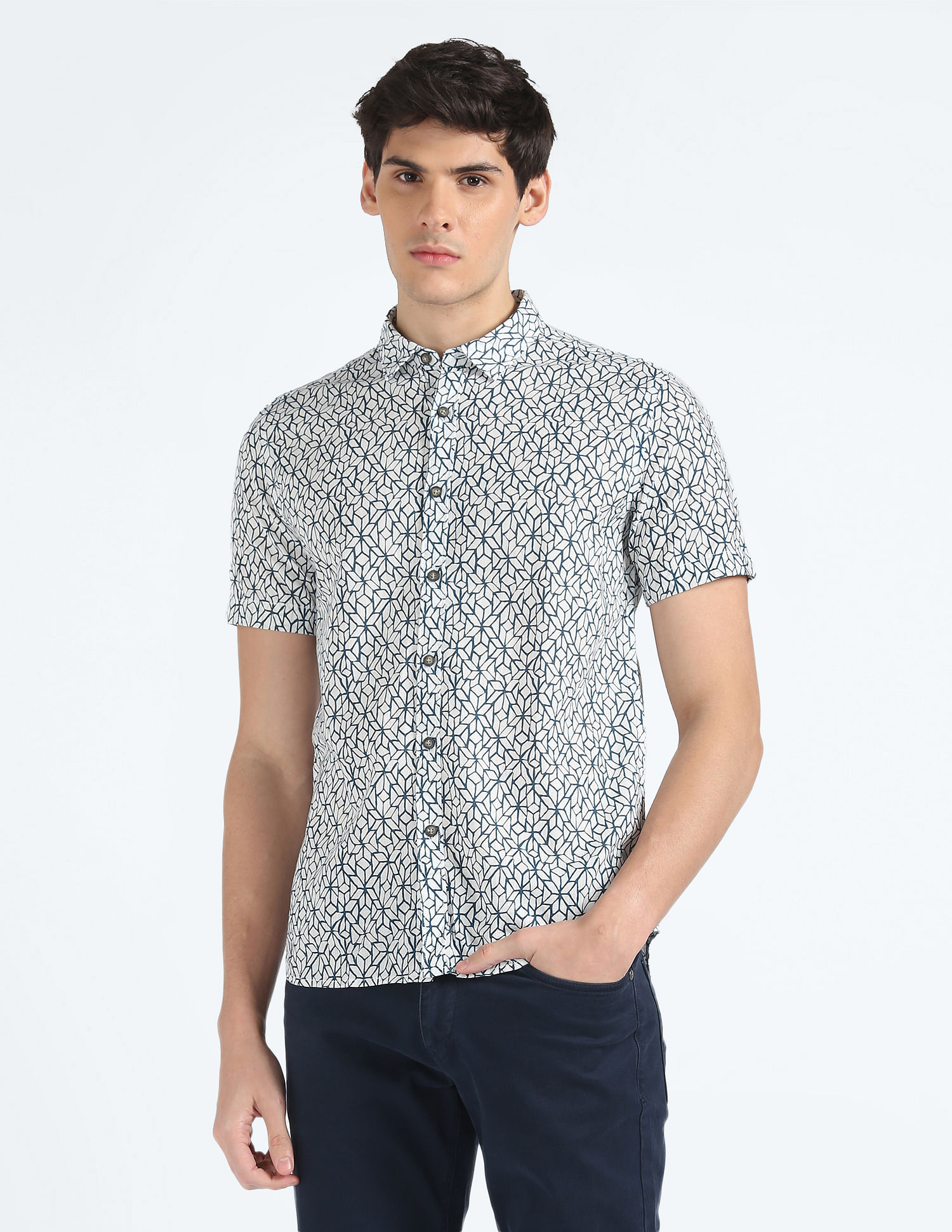 Flying Machine Abstract Print Short Sleeve Shirt