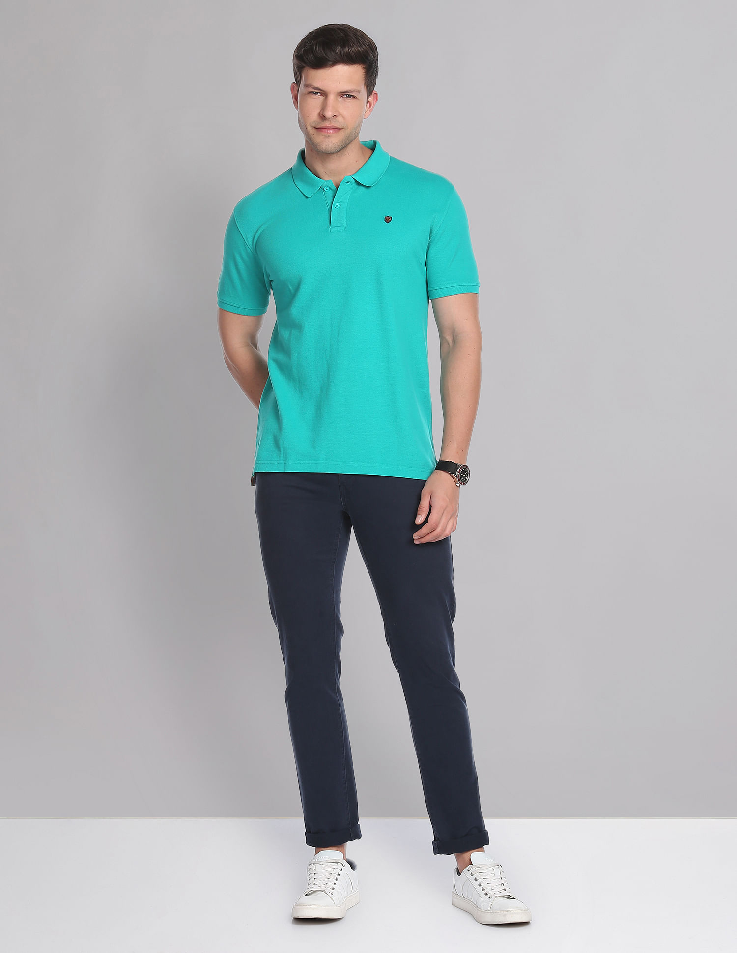 AD by Arvind Cotton Solid Polo Shirt