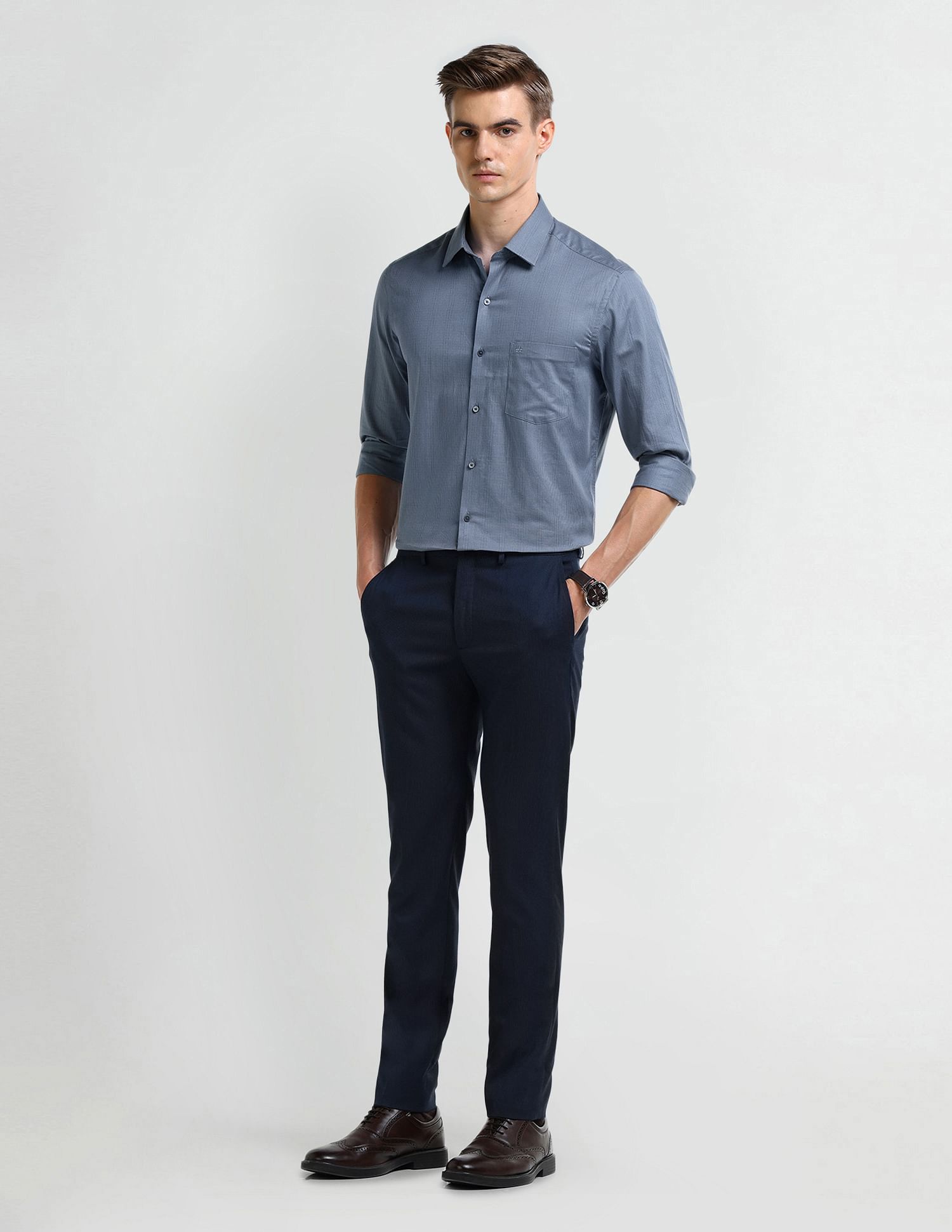 Arrow Manhattan Slim Self-design Dobby Shirt
