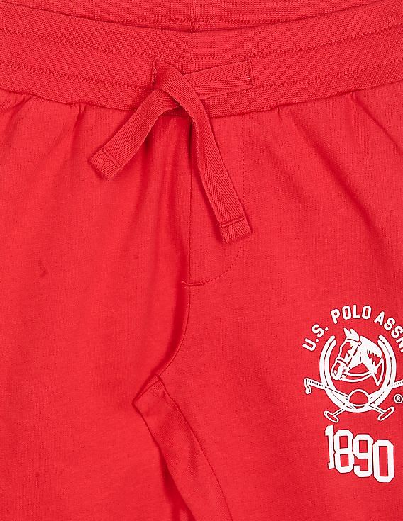U.S. Polo Assn. Kids Boys Red Mid Rise Brand Print Track Pants
