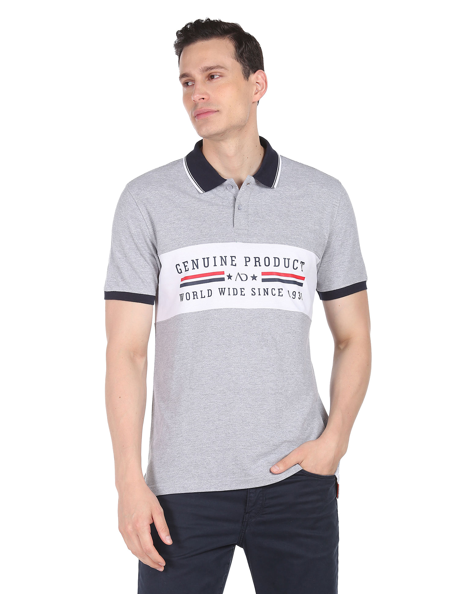 AD by Arvind Cotton Colour Block Polo Shirt