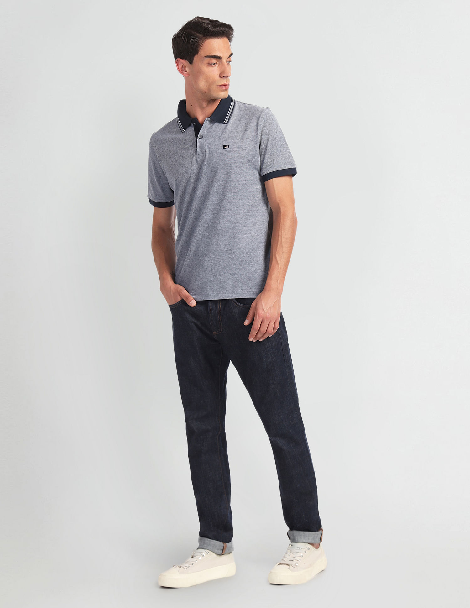 Arrow Sports Patterned Collar Heathered Polo Shirt