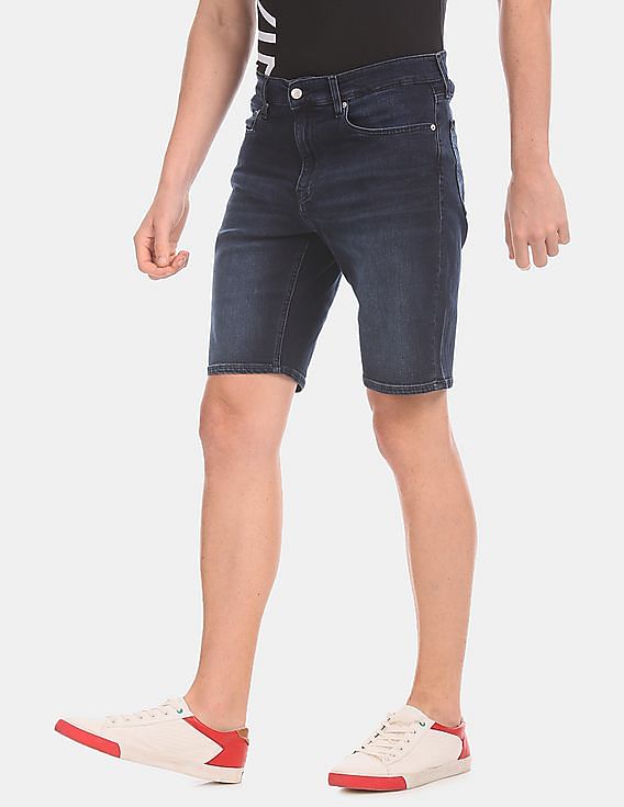 Calvin Klein Men Dark Blue Slim Fit Washed Denim Shorts