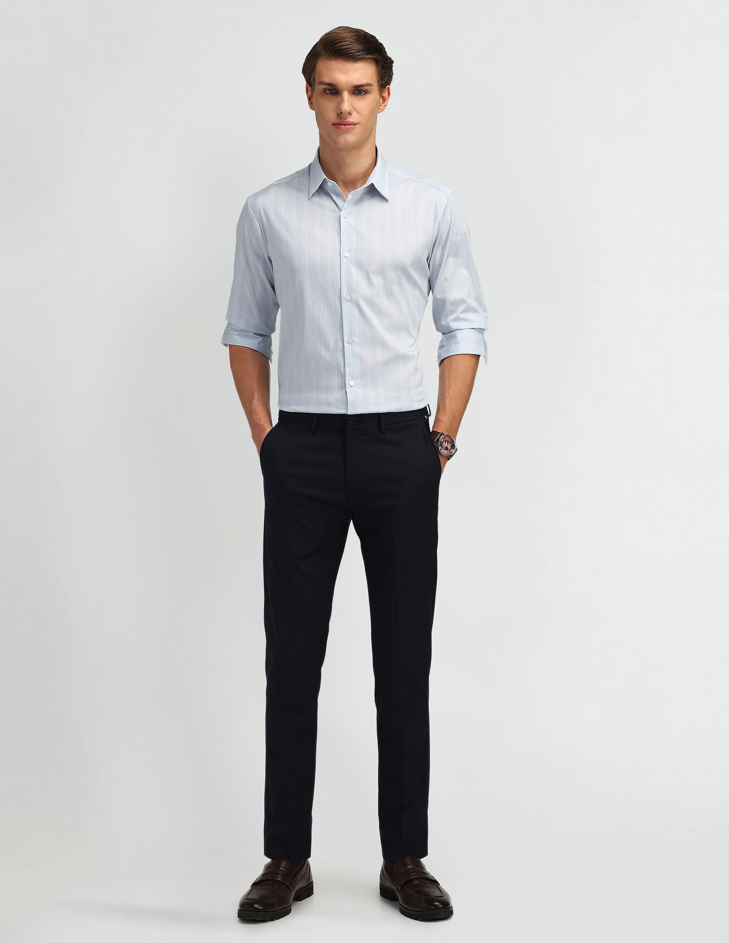 Arrow Newyork Pinstriped Slim Fit Shirt