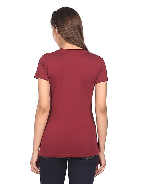 Buy Aeropostale Women Dark Red Cotton Brand Print T-Shirt - NNNOW.com