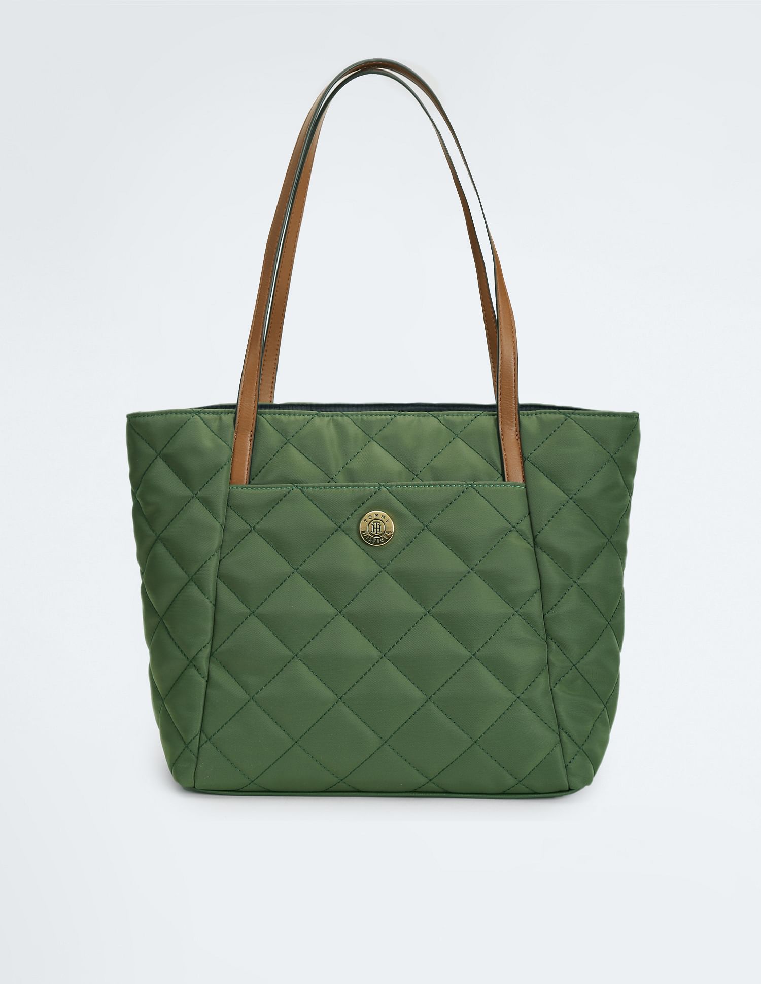 NWOT TOMMY HILFIGER OLIVE GREEN good QUILTED TOTE