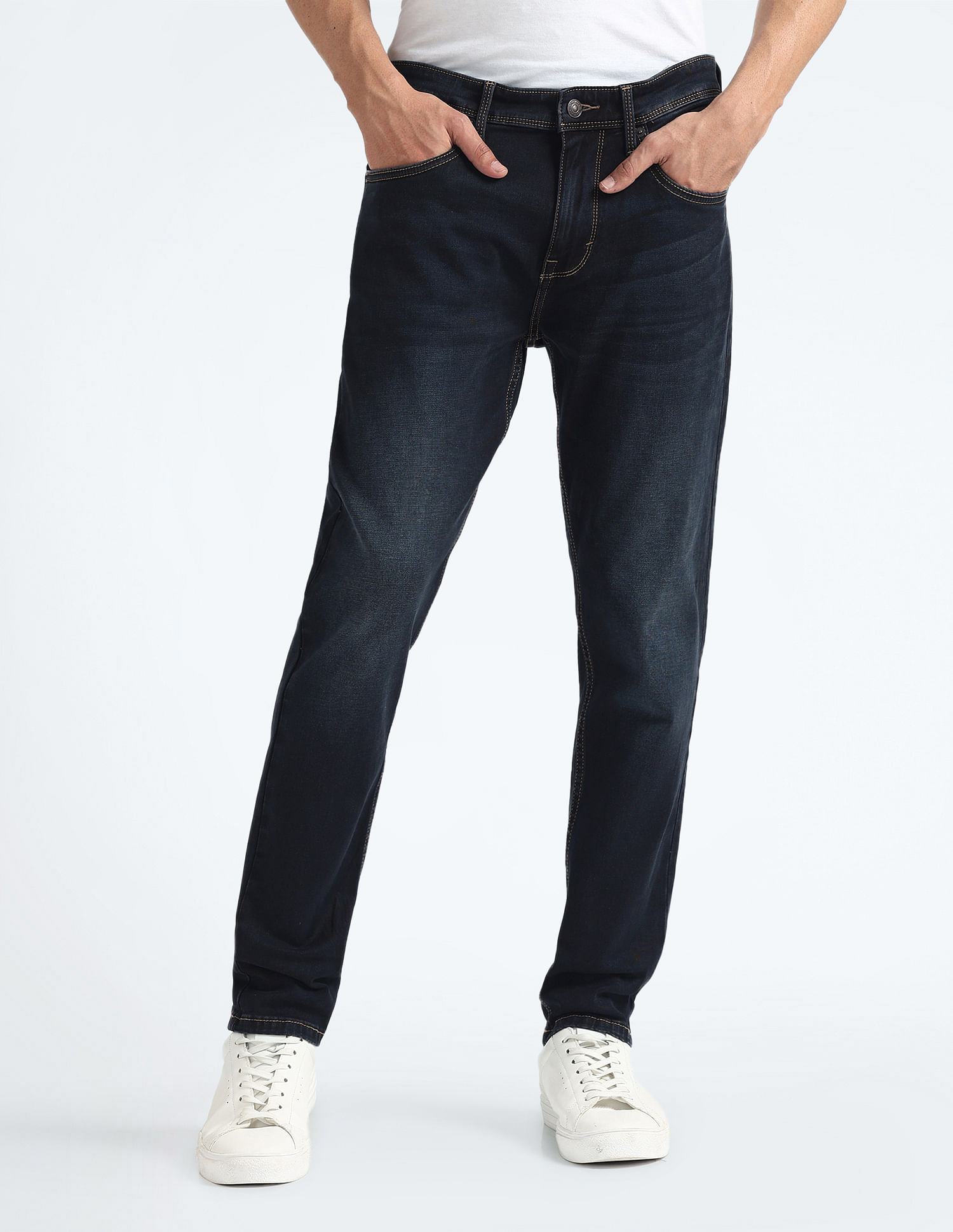 Flying Machine Slash Slim Tapered Mid Rise Jeans