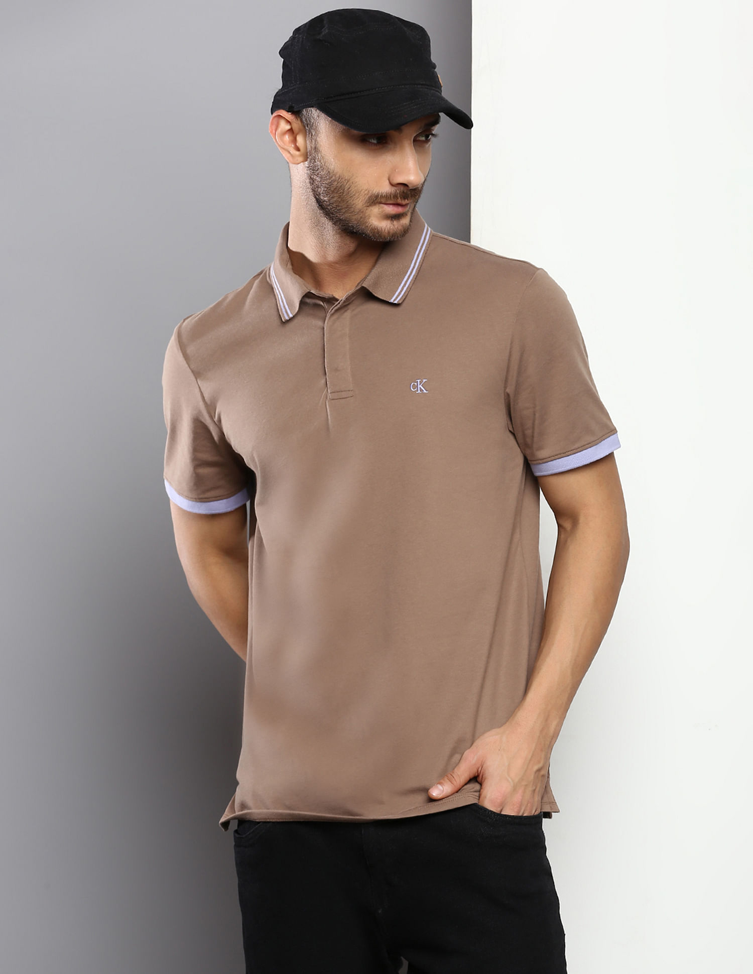 Buy Calvin Klein Contrast Striped Cotton Polo Shirt - NNNOW.com