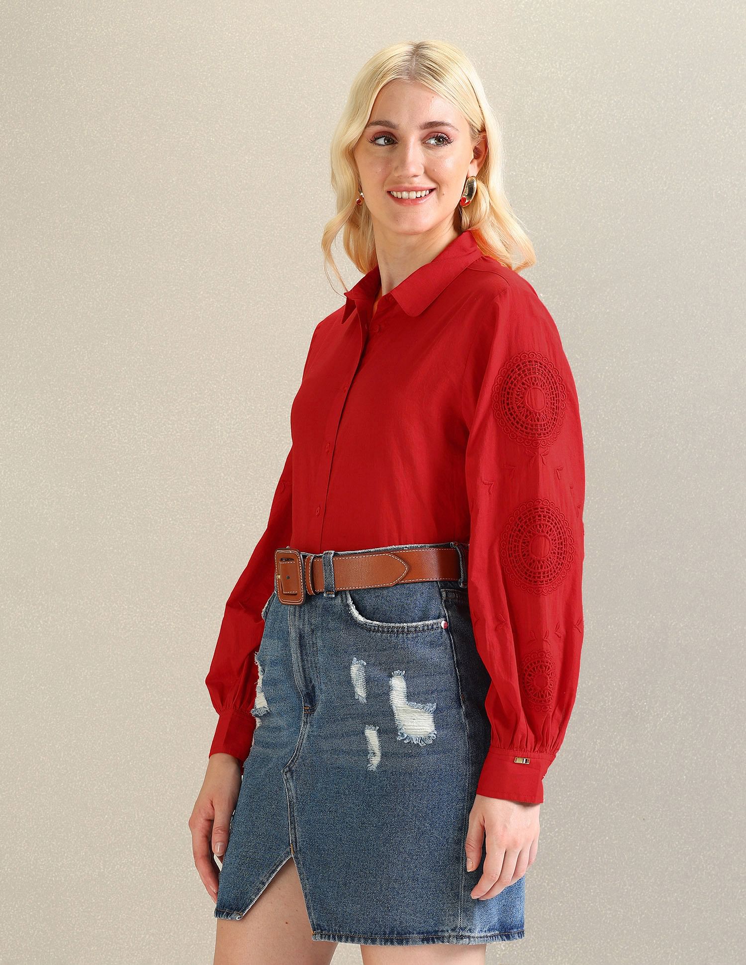U.S. Polo Assn. Women Pure Cotton Cutwork Embroidery Top