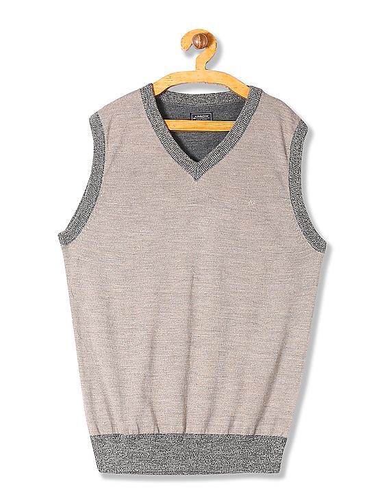 Buy Arrow Men Beige Sleeveless Solid Merino Wool Sweater - NNNOW.com