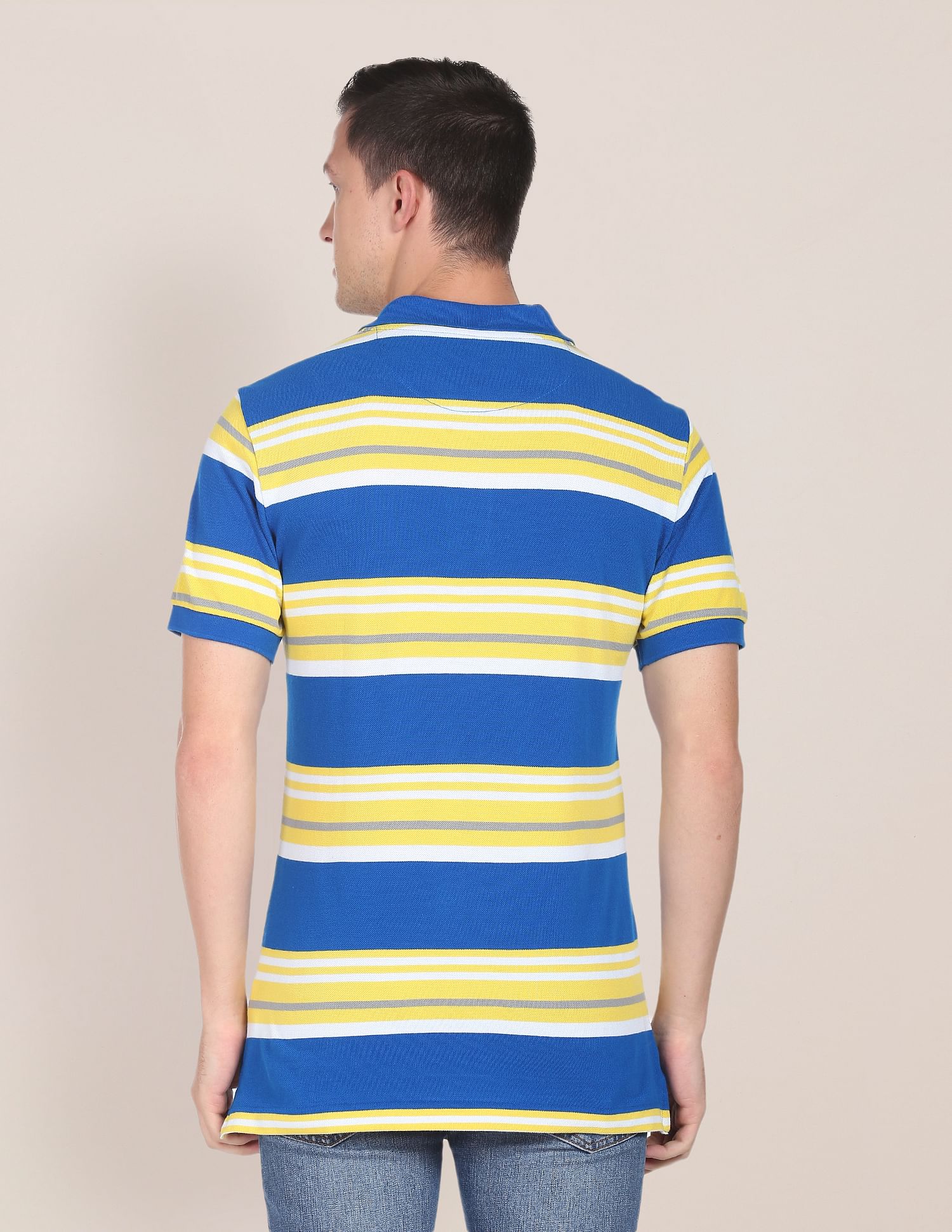 Blue and yellow striped hotsell polo shirt