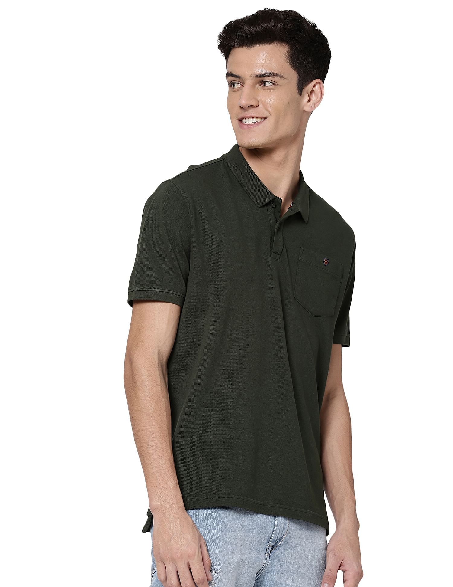 AD by Arvind Cotton Solid Polo Shirt