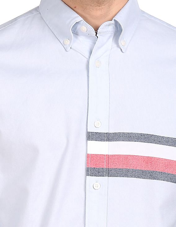 Buy Tommy Hilfiger Men Light Blue English Horizontal Stripe Flex Casual  Shirt - NNNOW.com