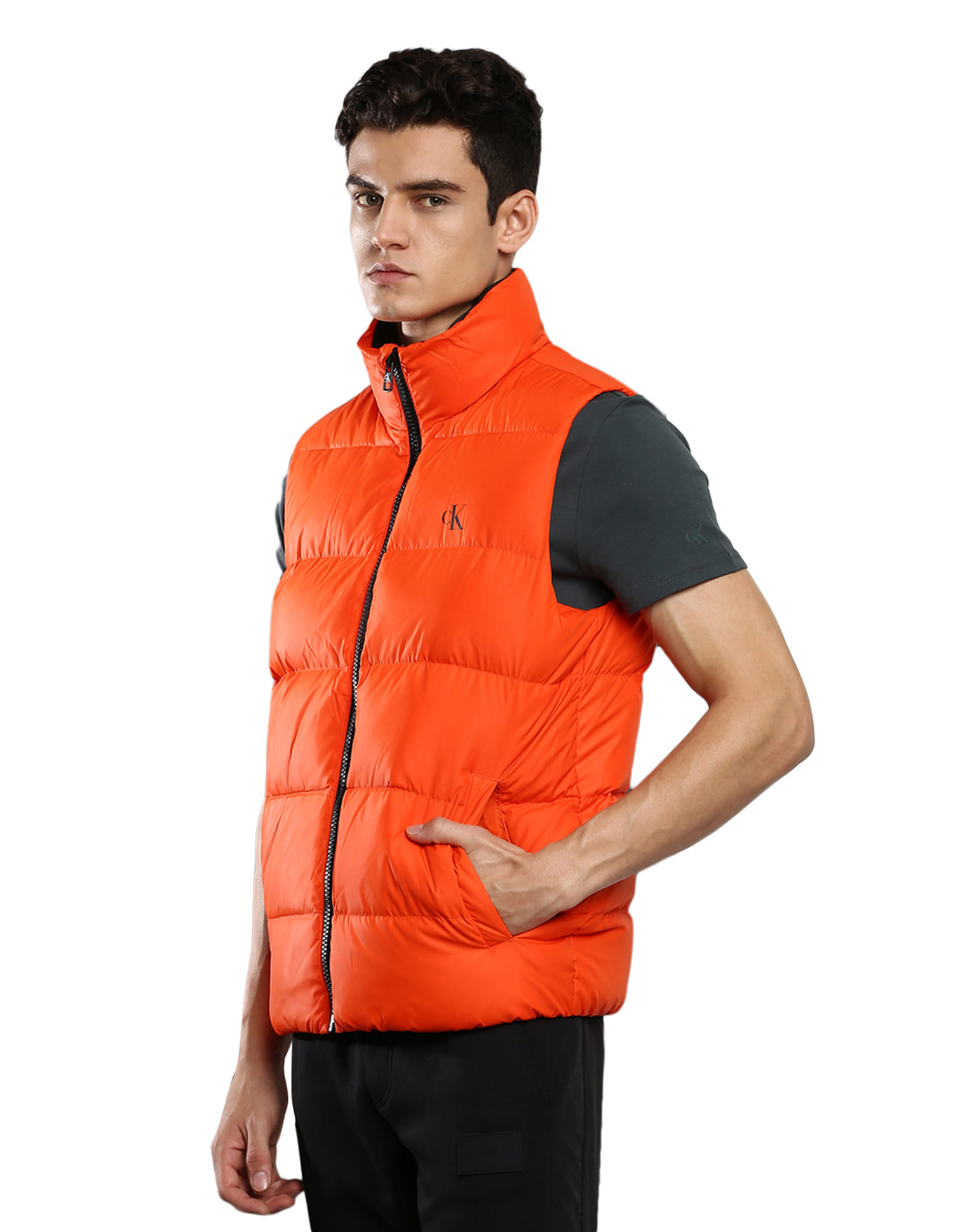 Buy Calvin Klein Men Orange High Neck Essentials Padded Jacket 