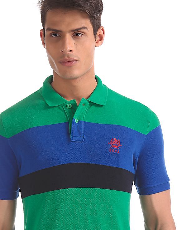 U.S. Polo Assn. Green And Blue Striped Polo Shirt