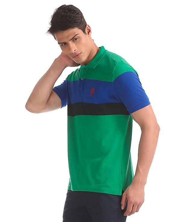 U.S. Polo Assn. Green And Blue Striped Polo Shirt