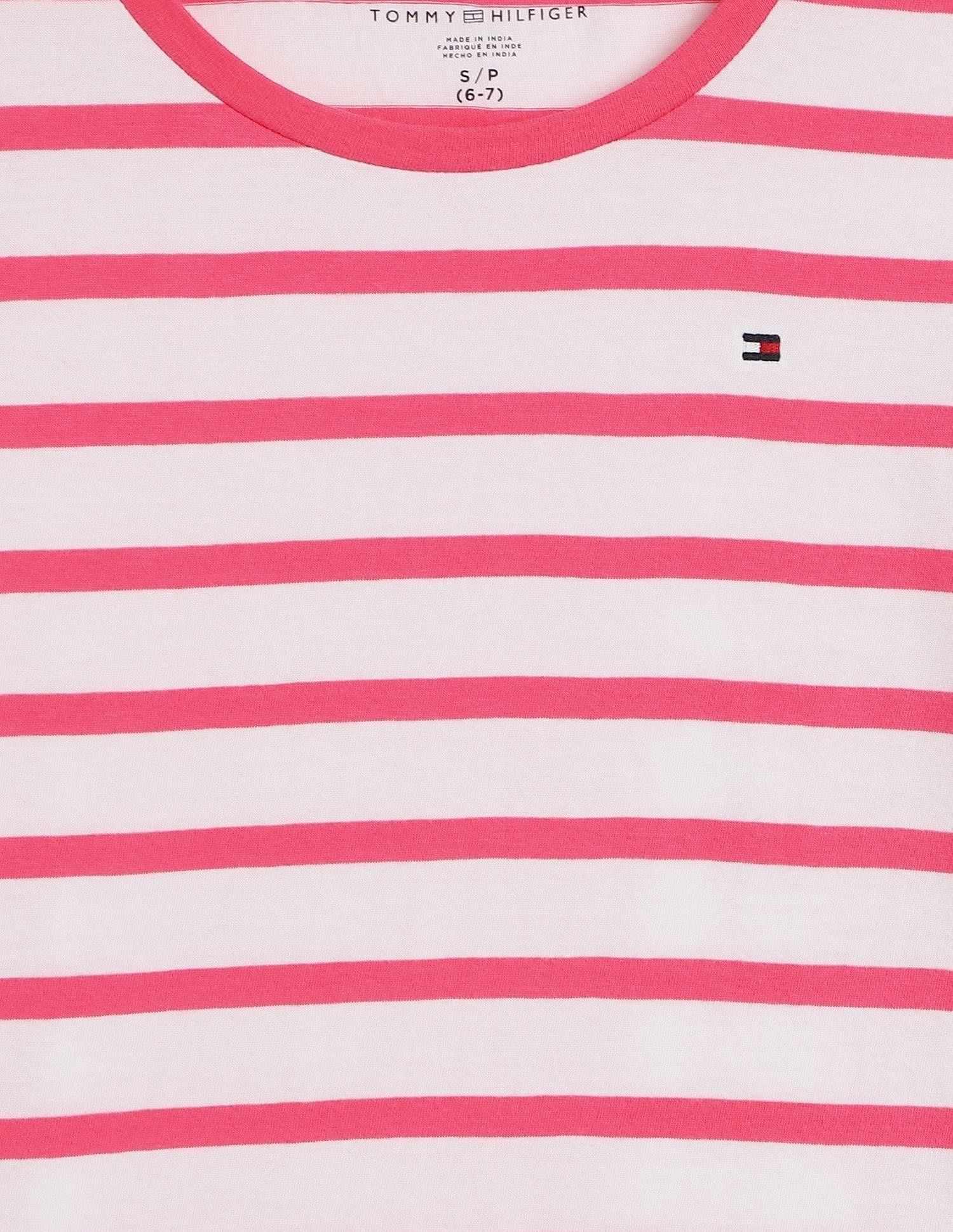 Tommy Hilfiger Girls Pink Horizontal Striped T-Shirt