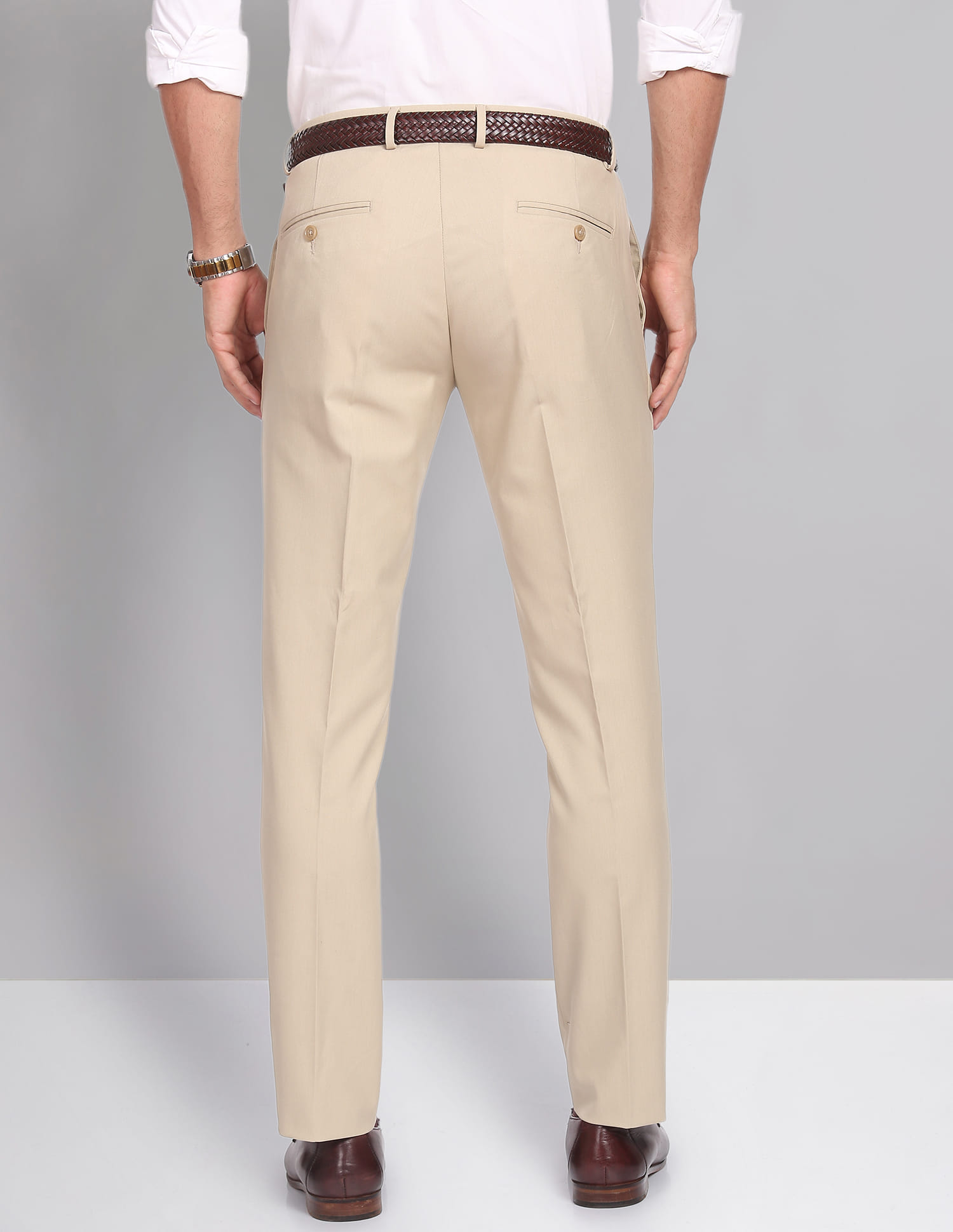 Buy AD by Arvind Smart Mid Rise Solid Formal Trousers