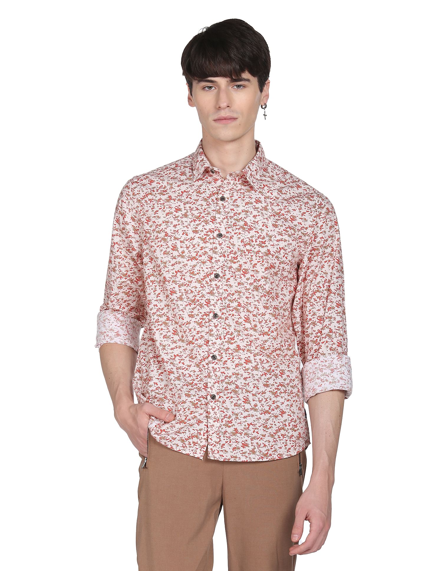 Flying Machine Abstract Print Cotton Shirt