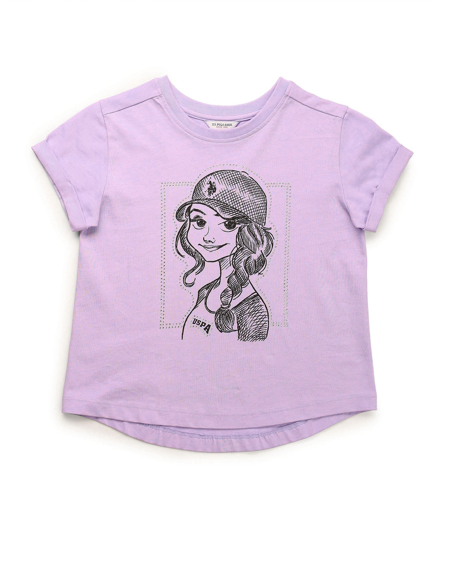 U.S. Polo Assn. Kids Girls Stud Detailed Relaxed Fit T-Shirt