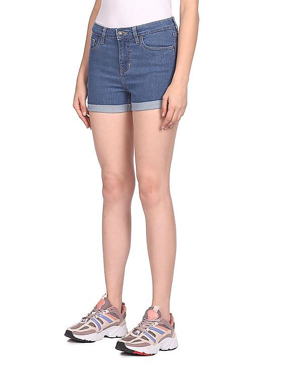 Aeropostale Women Blue High Rise Denim Shorts