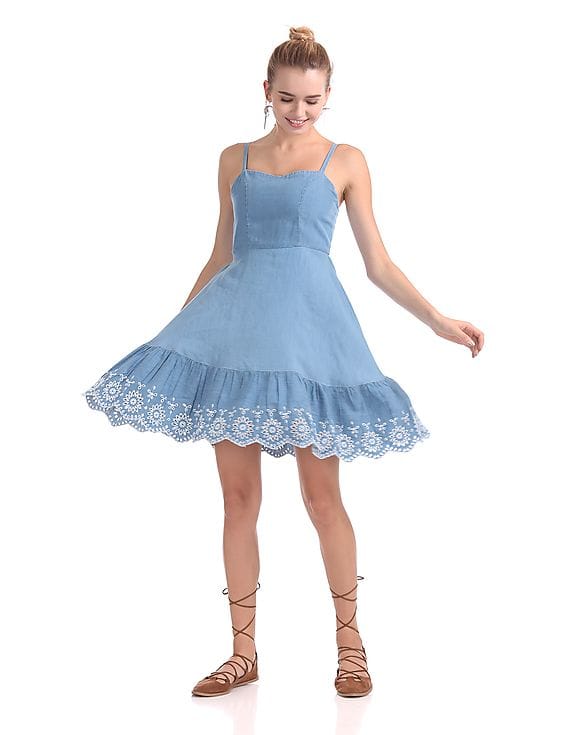 Buy Aeropostale Embroidered Chambray Fit And Flare Dress