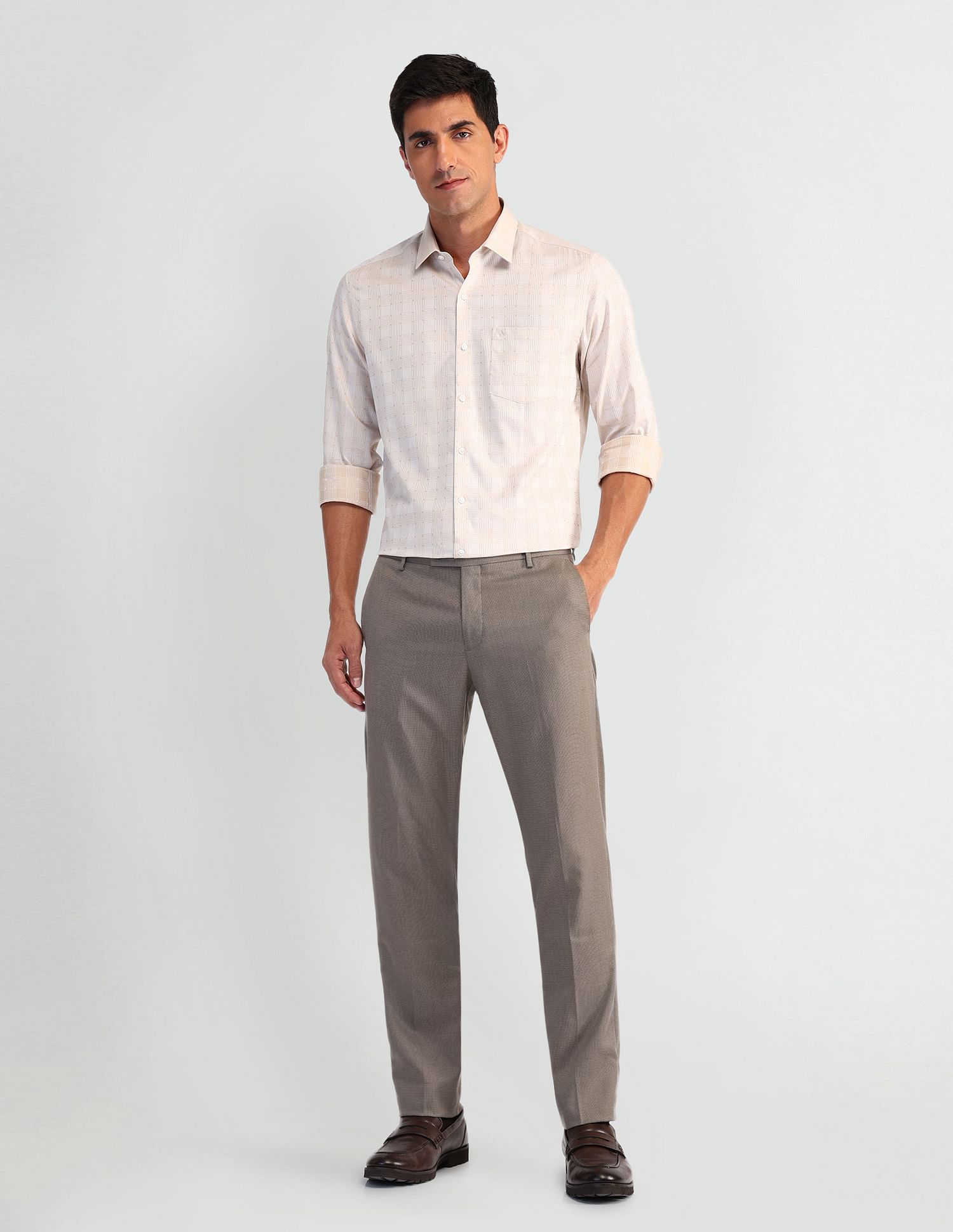 Arrow Patterned Dobby Flat Front Trousers