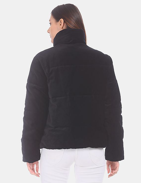 Calvin Klein Women Black A-Velvet Puffer Mock Neck Cotton Jacket