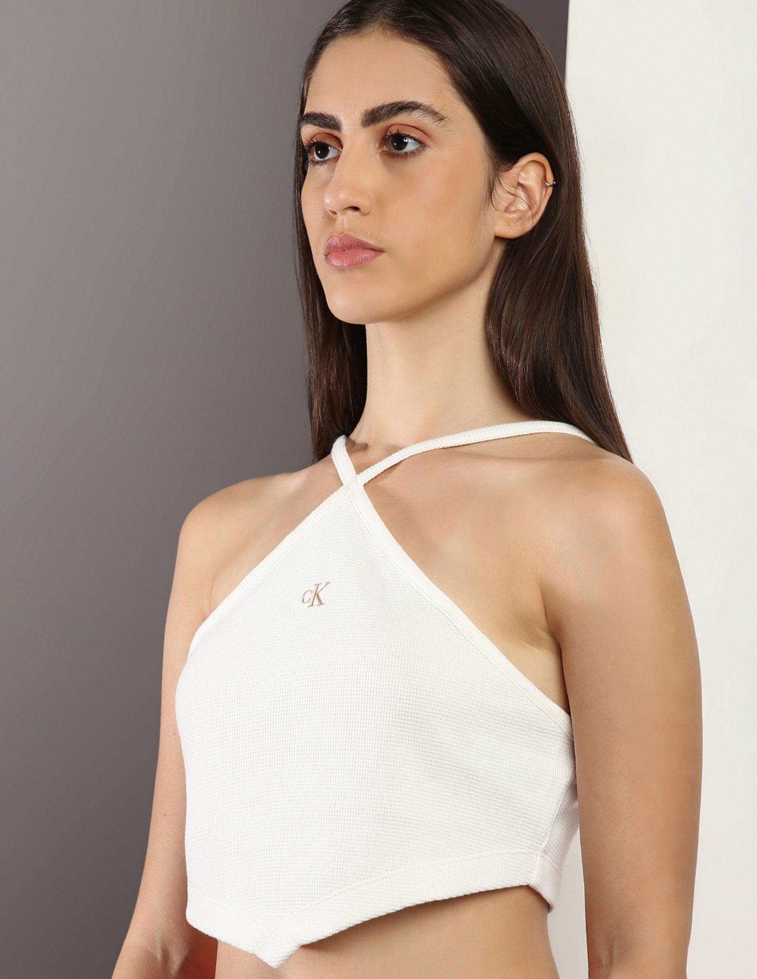 Calvin Klein Jeans Waffle Texture Halter Neck Top
