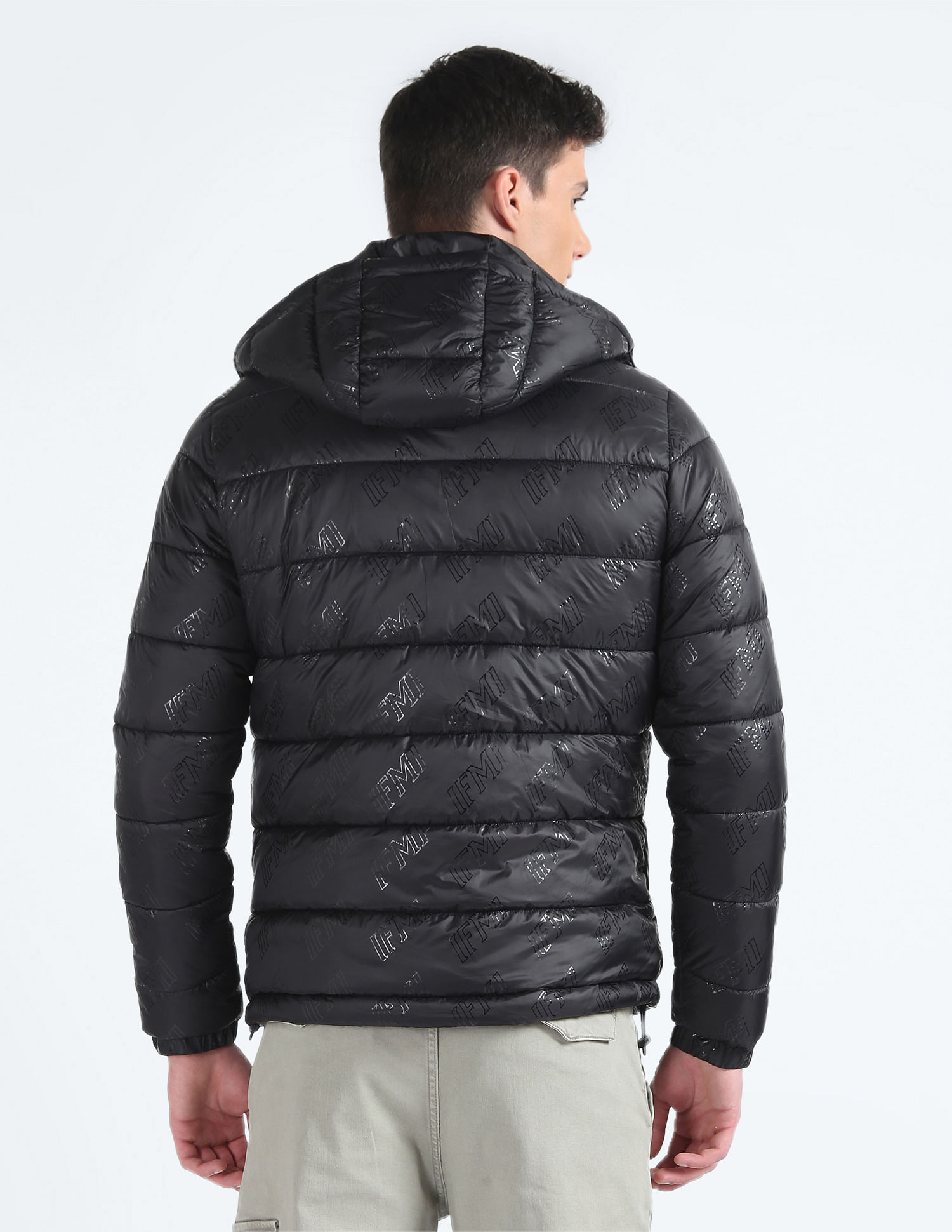 Flying Machine Detachable Hood Brand Print Puffer Jacket