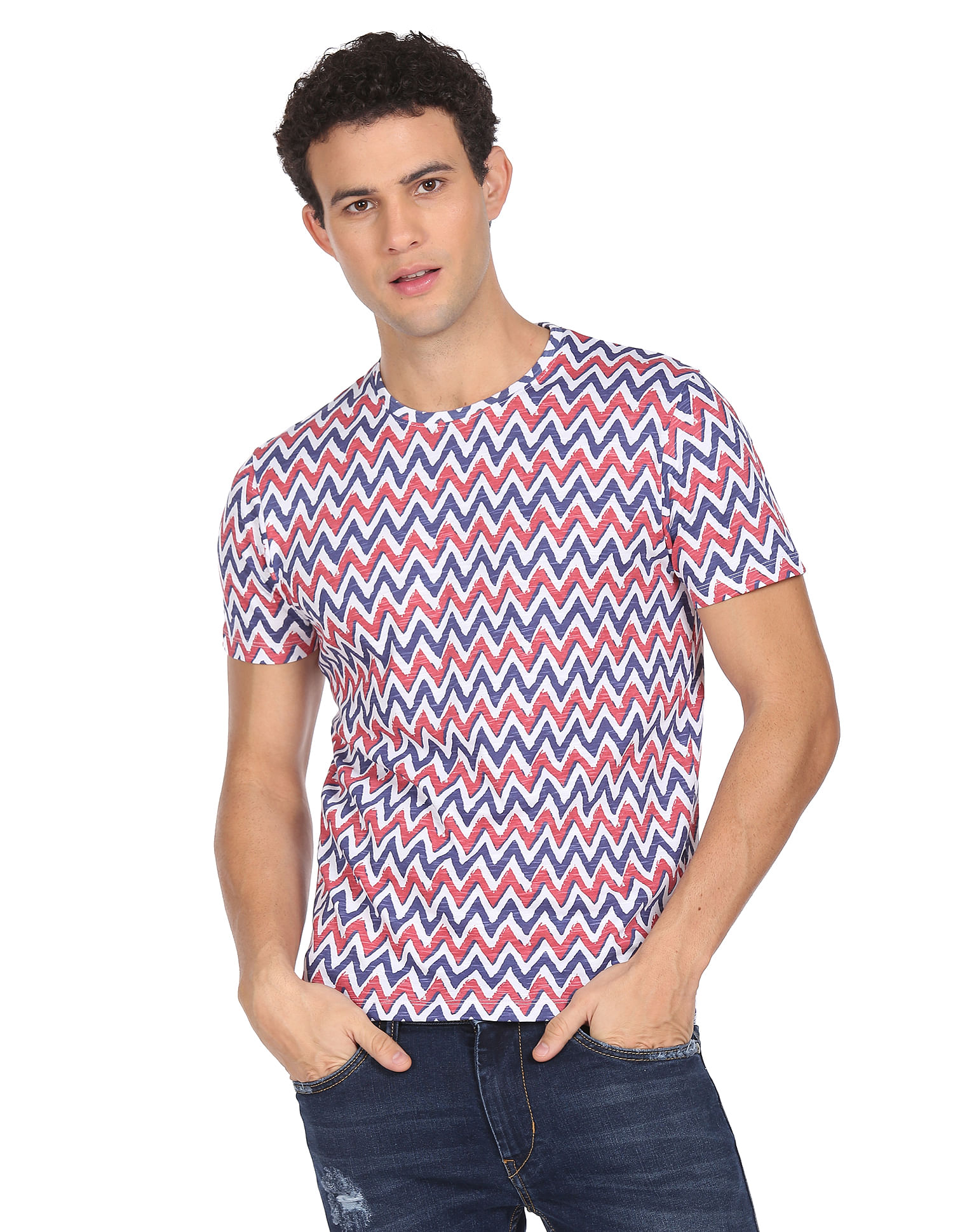 Flying Machine Chevron Print Cotton T-Shirt