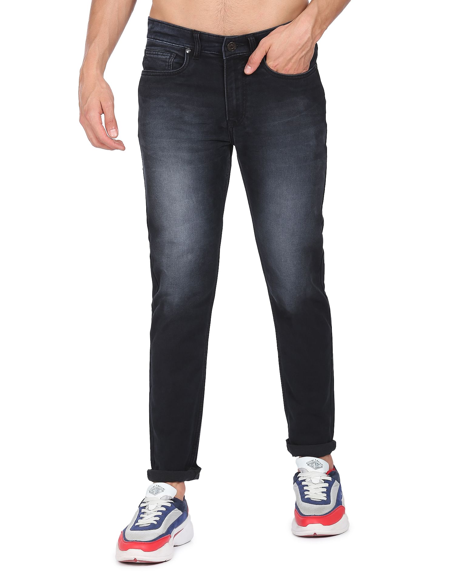 Flying Machine Mid Rise Slash Slim Tapered Fit Jeans