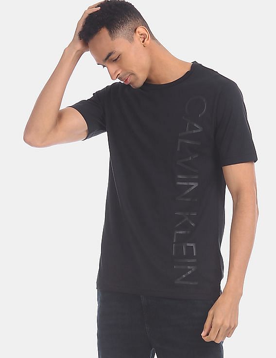 Buy Calvin Klein Men Black Crew Neck Brand Print T-Shirt - NNNOW.com