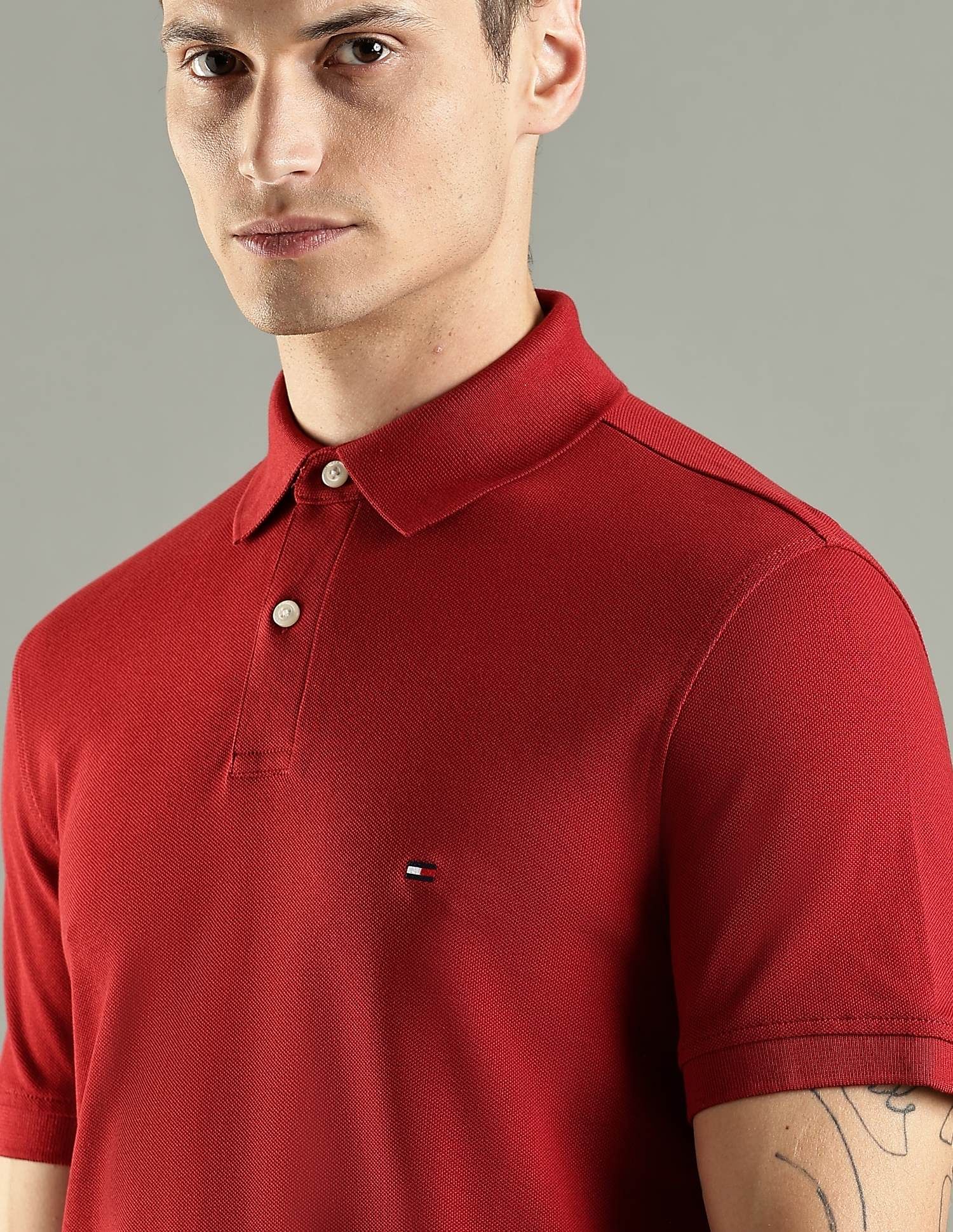 Tommy Hilfiger Solid Regular Fit Cotton Polo T-Shirt