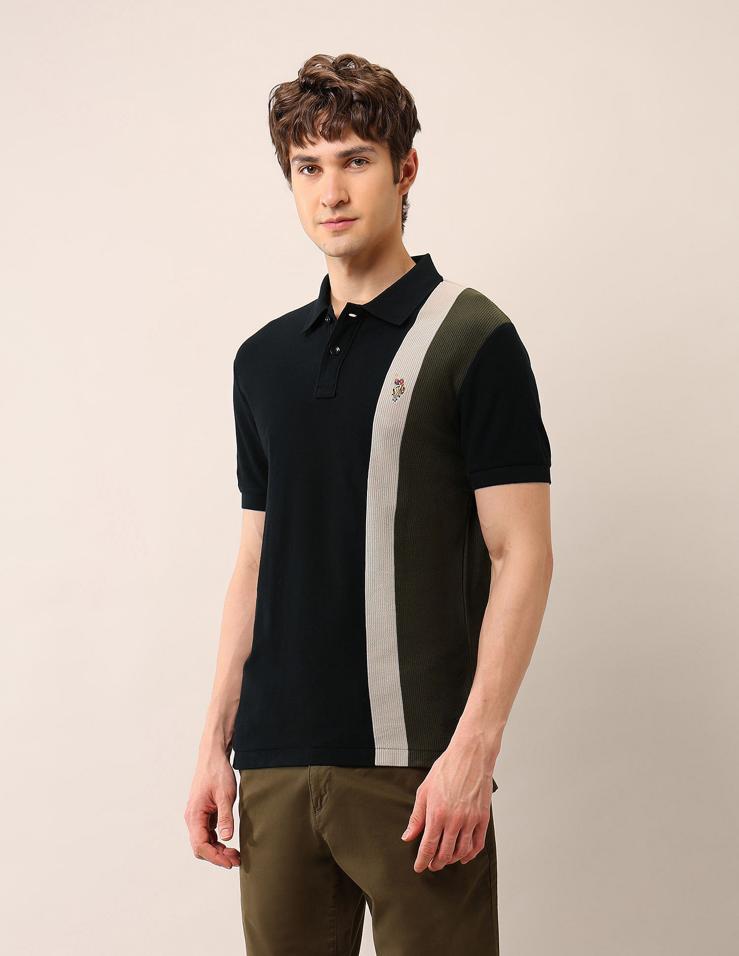 U.S. Polo Assn. Denim Co. Colourblocked Pure Cotton Polo Shirt