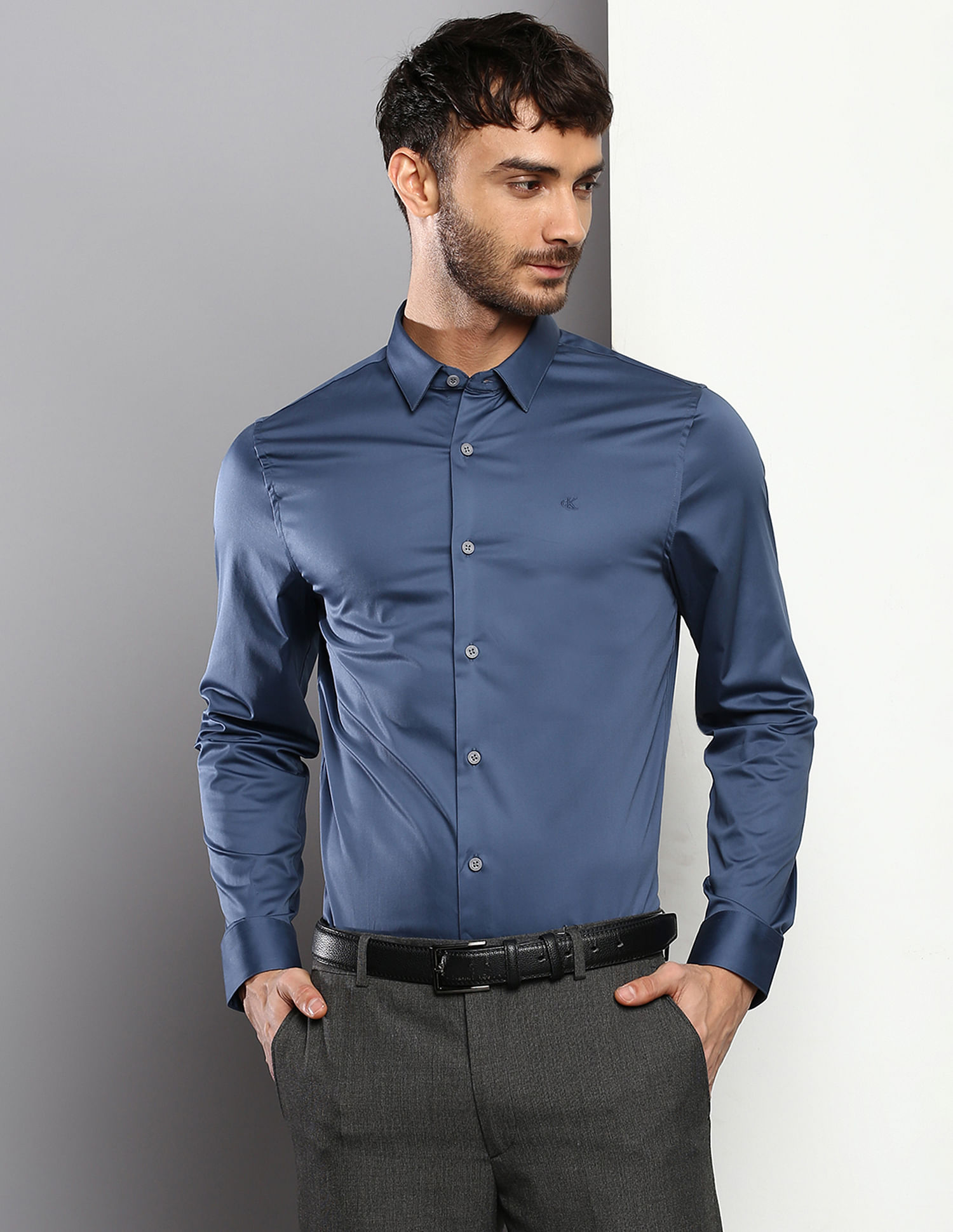 Calvin Klein Jeans Stretch Satin Solid Casual Shirt