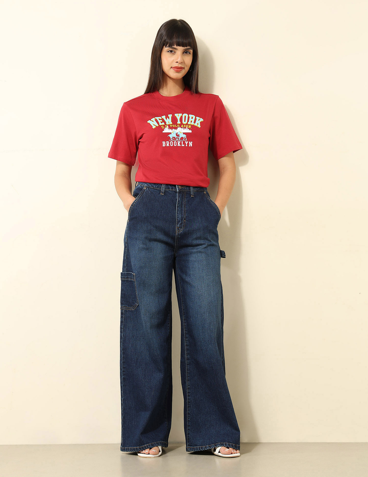 U.S. Polo Assn. Women Boxy Fit Typography Printed T-Shirt