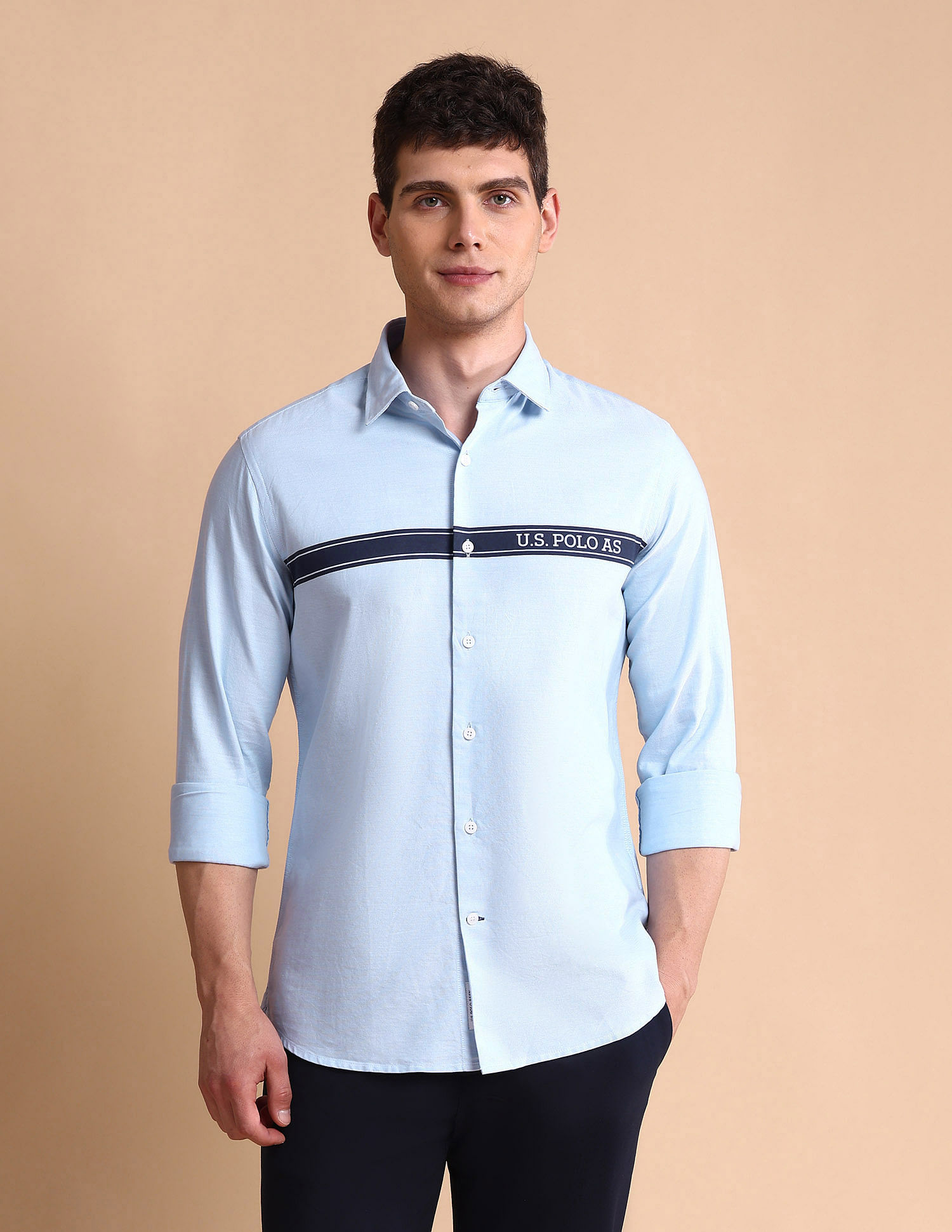 U.S. Polo Assn. Brand Printed Tailored Fit Oxford Shirt