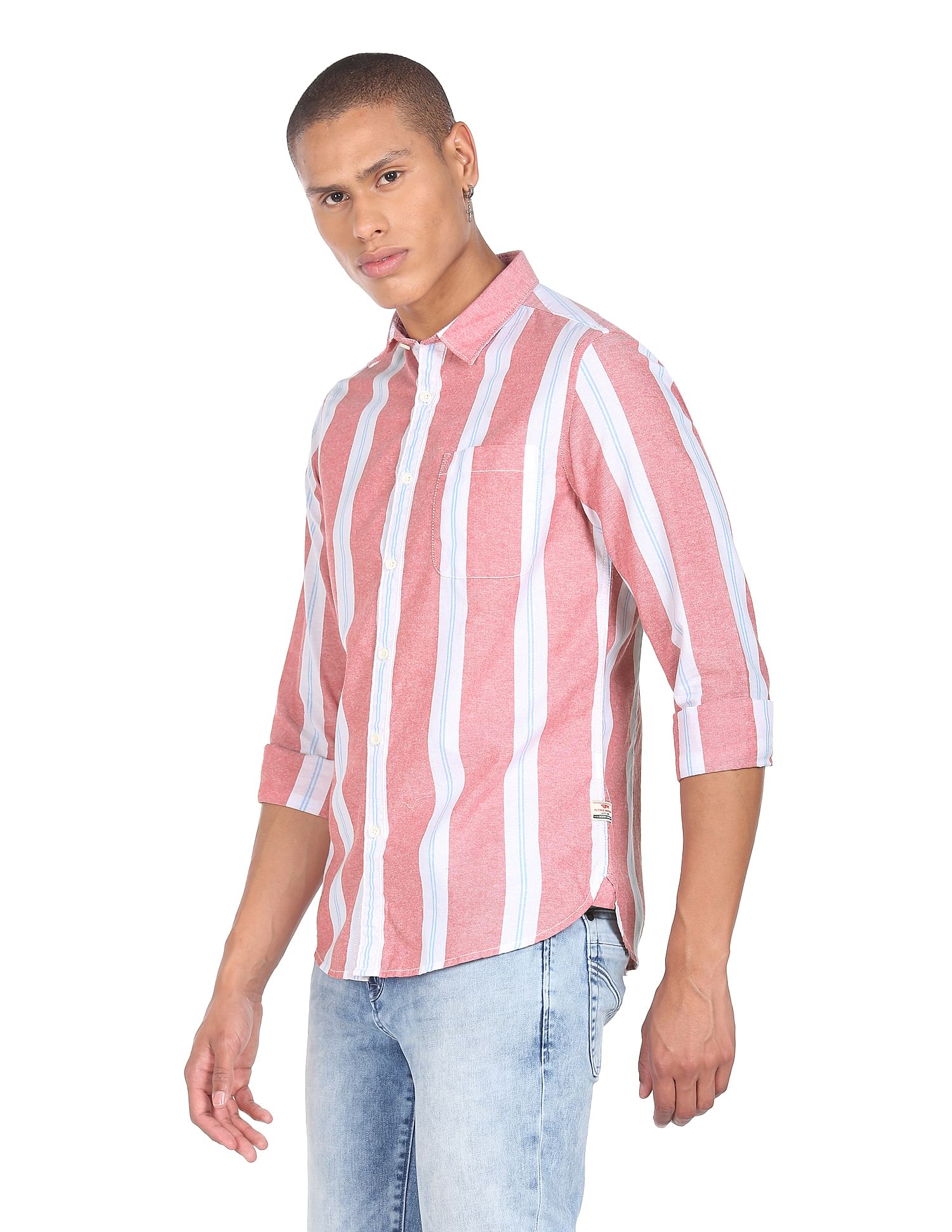 Flying Machine Oxford Vertical Stripe Cotton Shirt