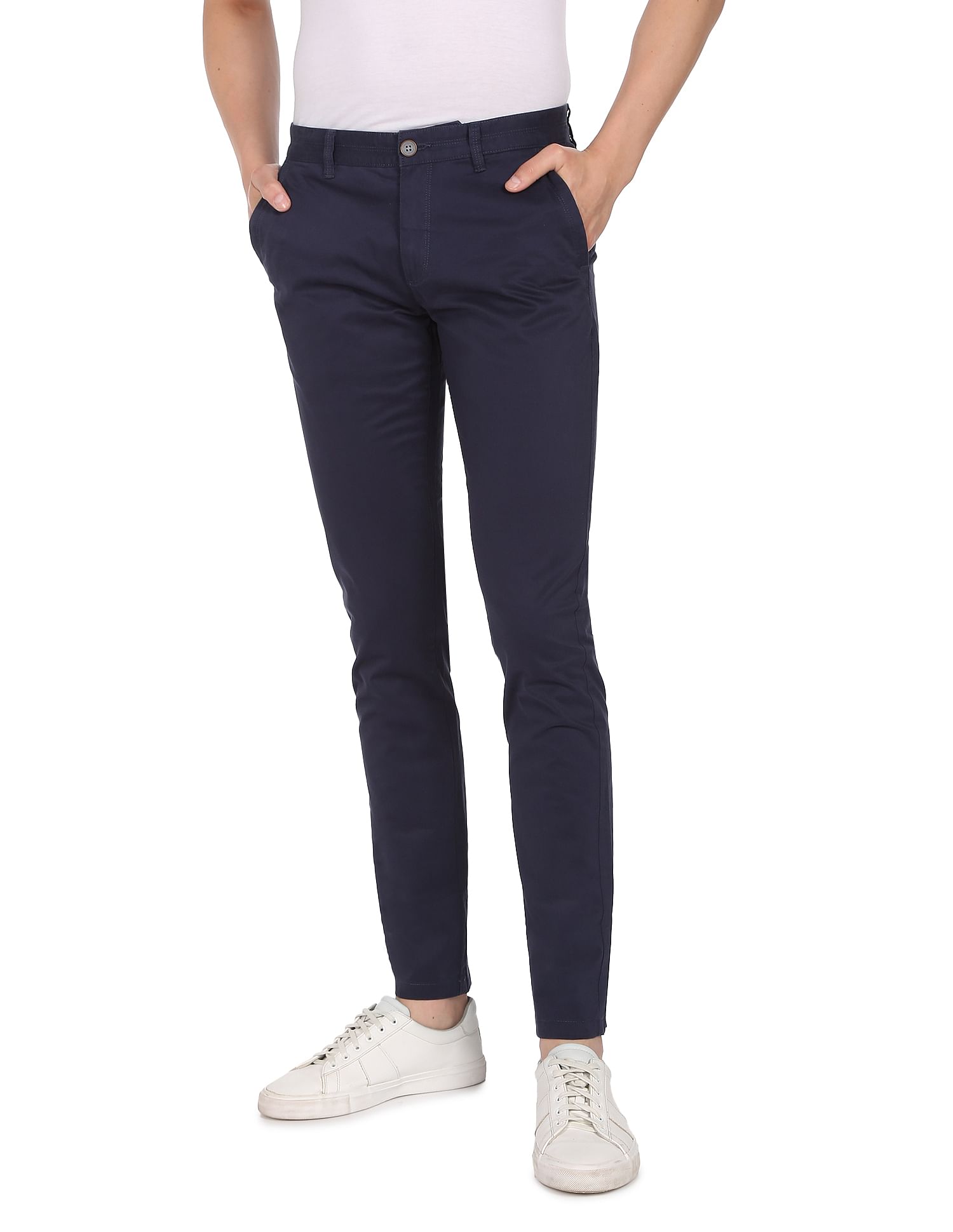 AD by Arvind Slim Fit Flat Front Solid Casual Chinos