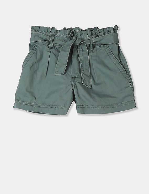 Green PaperBag Twill Shorts