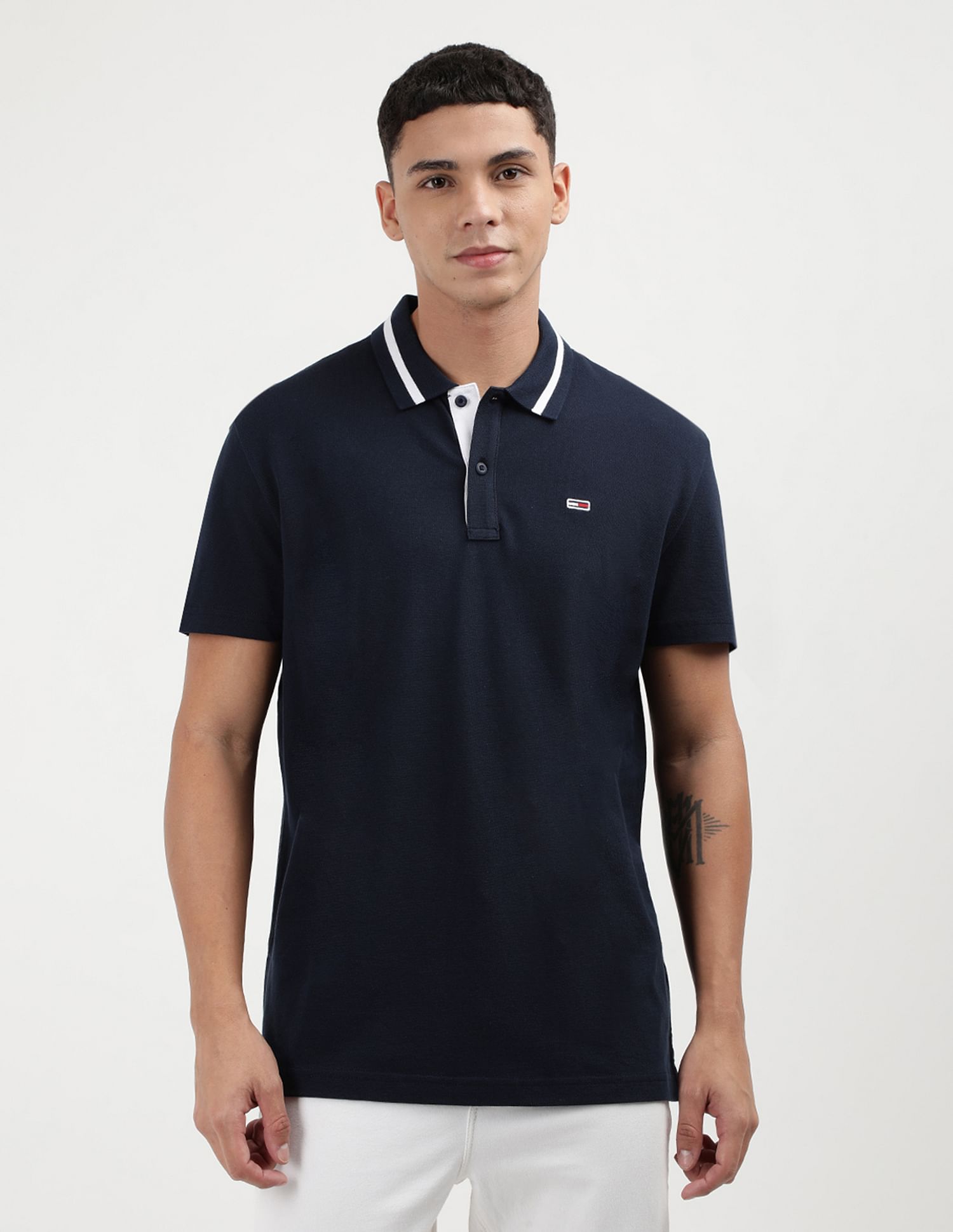 Tommy Hilfiger Neck Branded Cotton Polo Shirt