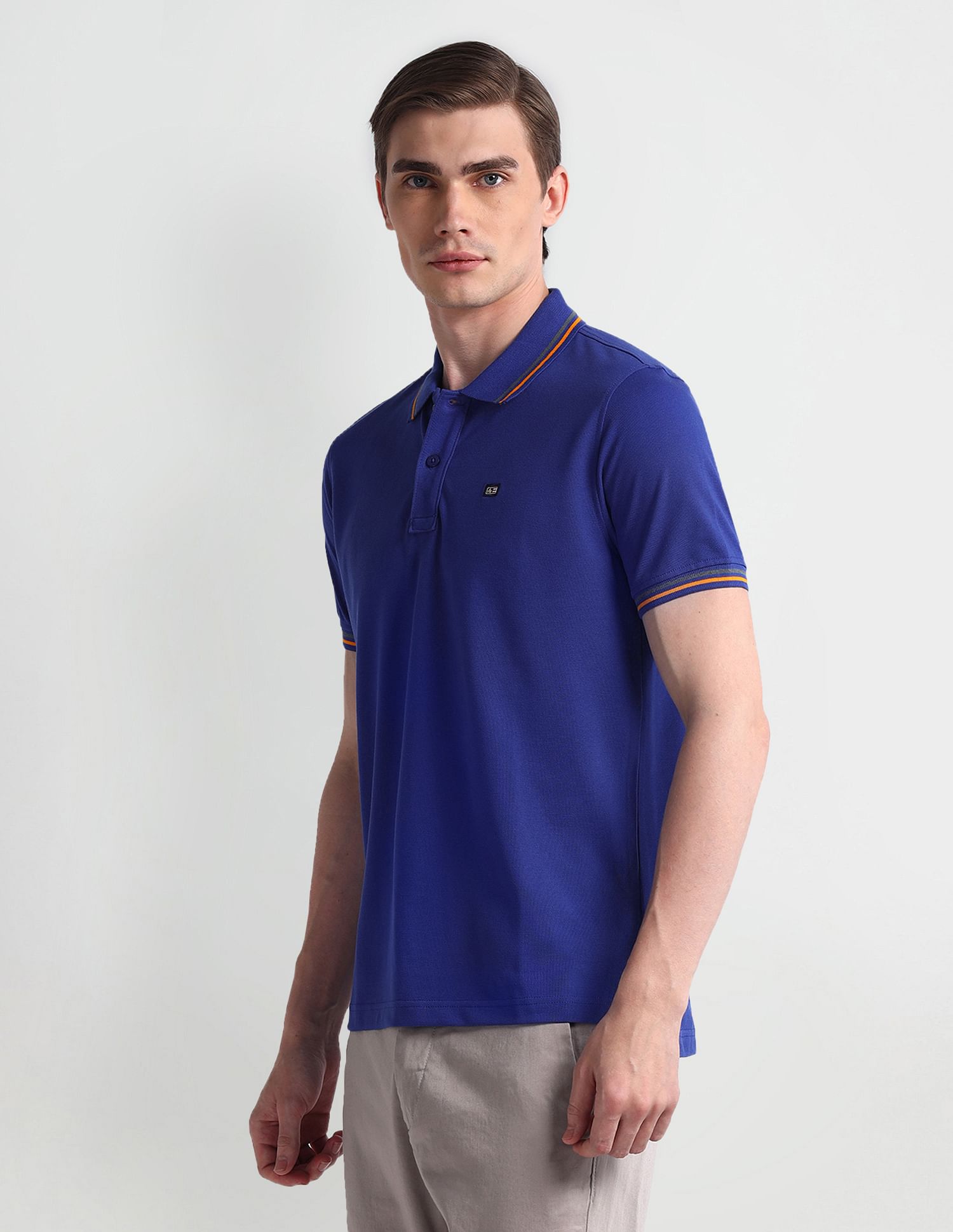 Arrow Sport Striped Collar Solid Polo Shirt
