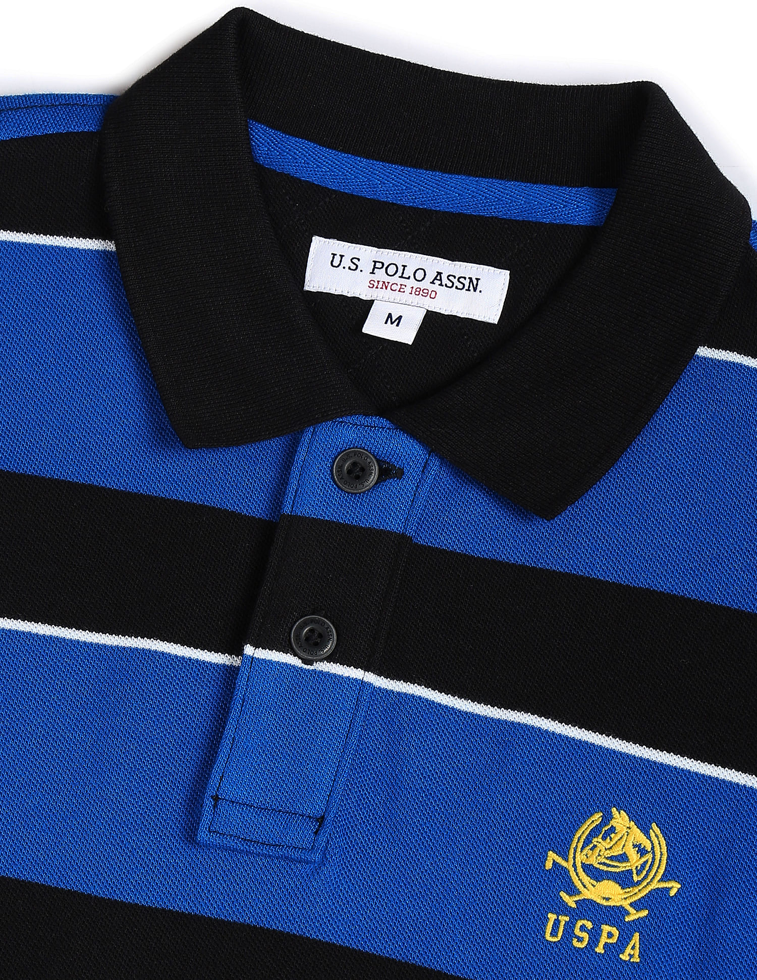 black and royal blue polo shirt