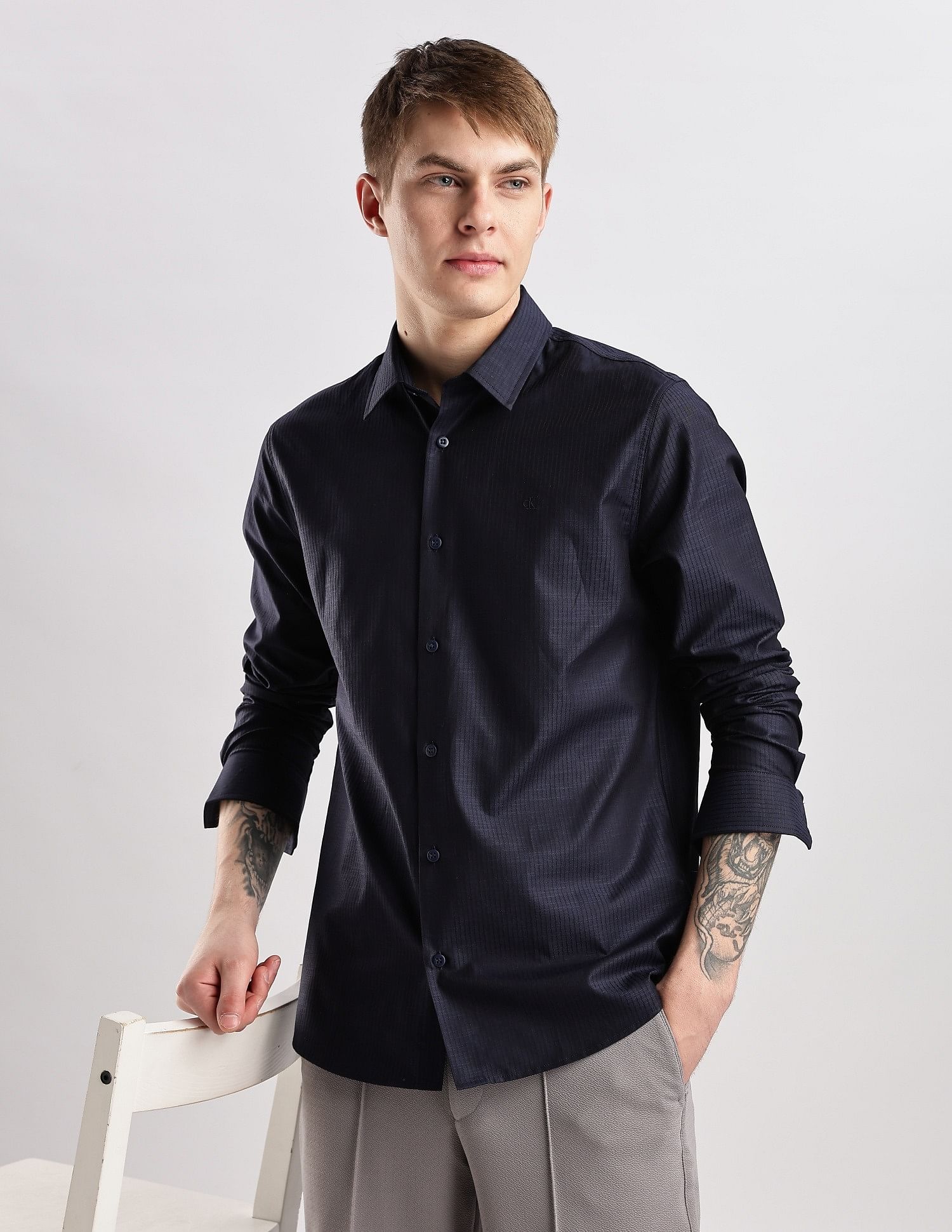 Calvin Klein Jeans Vertical Stripes Slim Fit Plain Woven Shirt