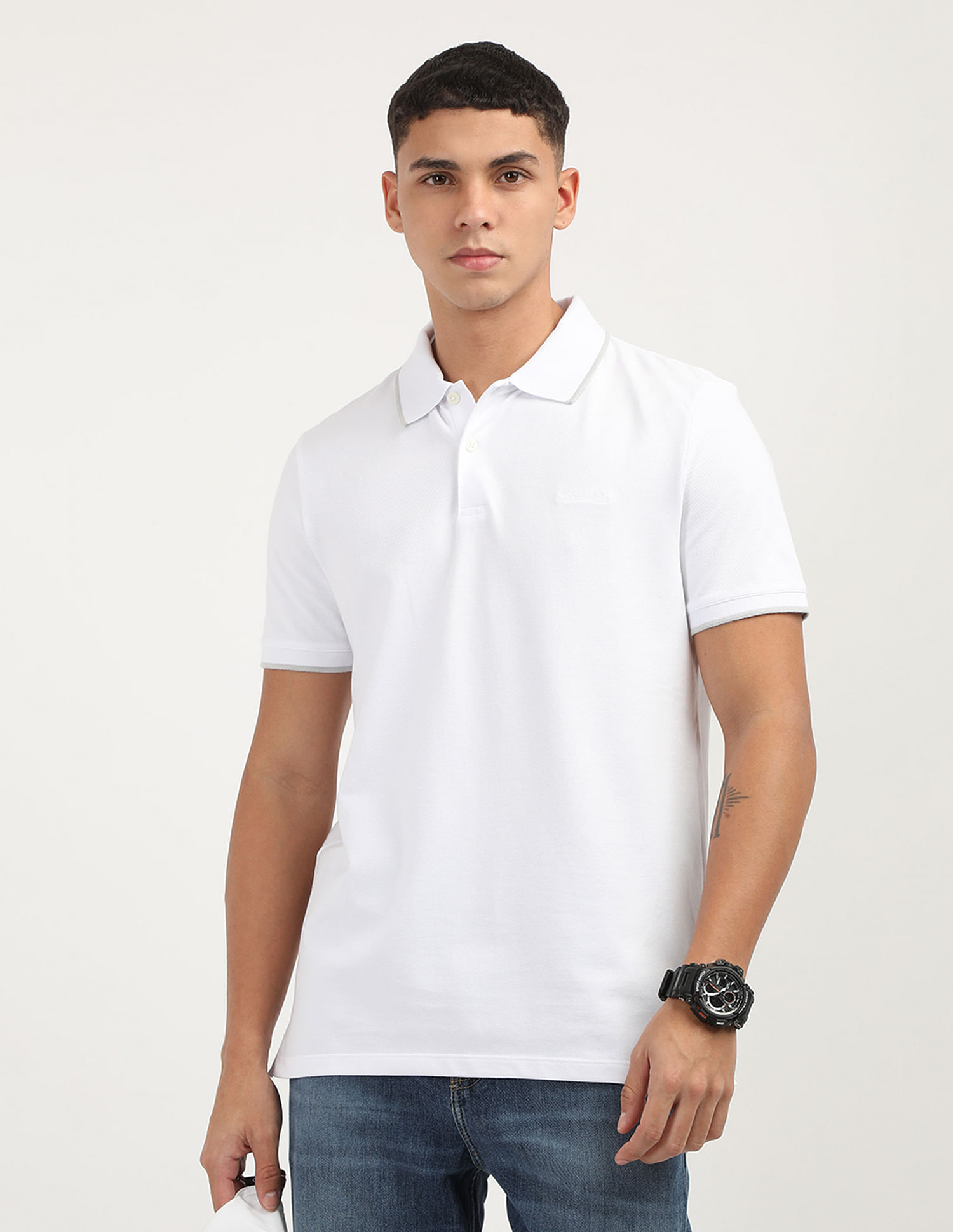 Calvin Klein Jeans Stretch Pique Solid Tipped Polo Shirt