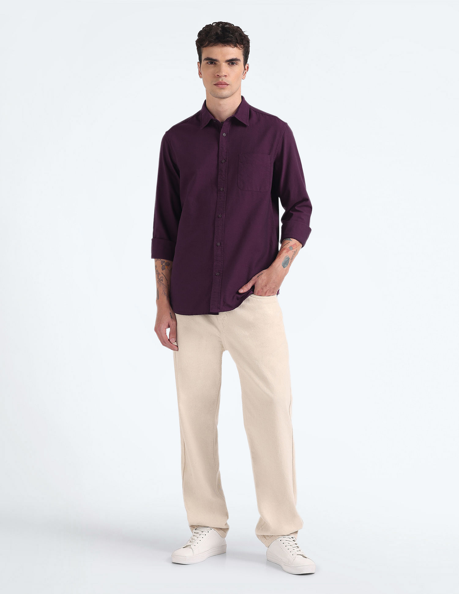 Flying Machine Cotton Dobby Slim Shirt