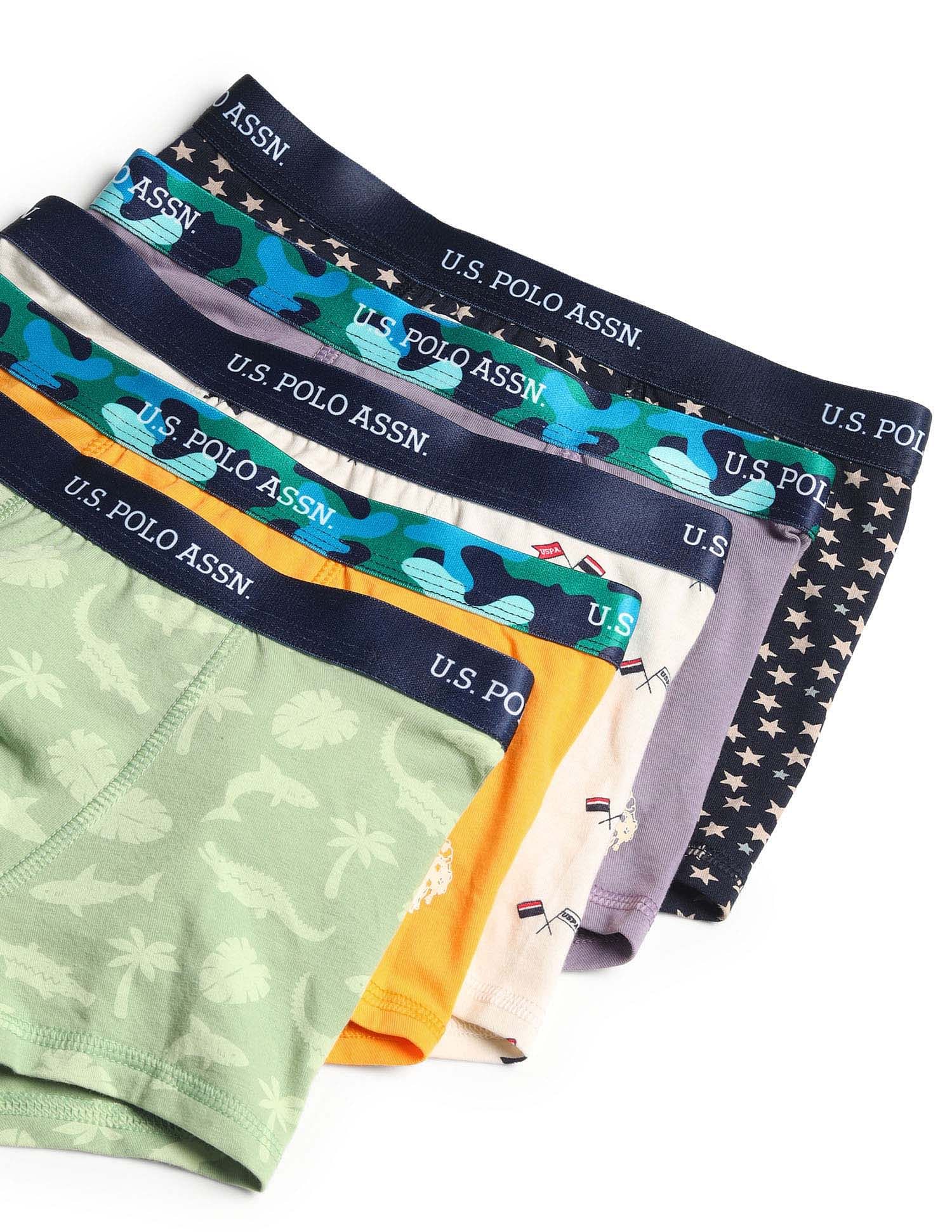 USPA Innerwear Boys Mid Rise Cotton Spandex Trunks - Pack Of 5
