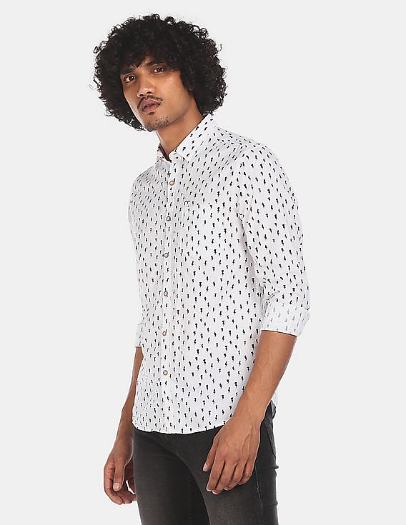 flying machine men printed casual white shirt