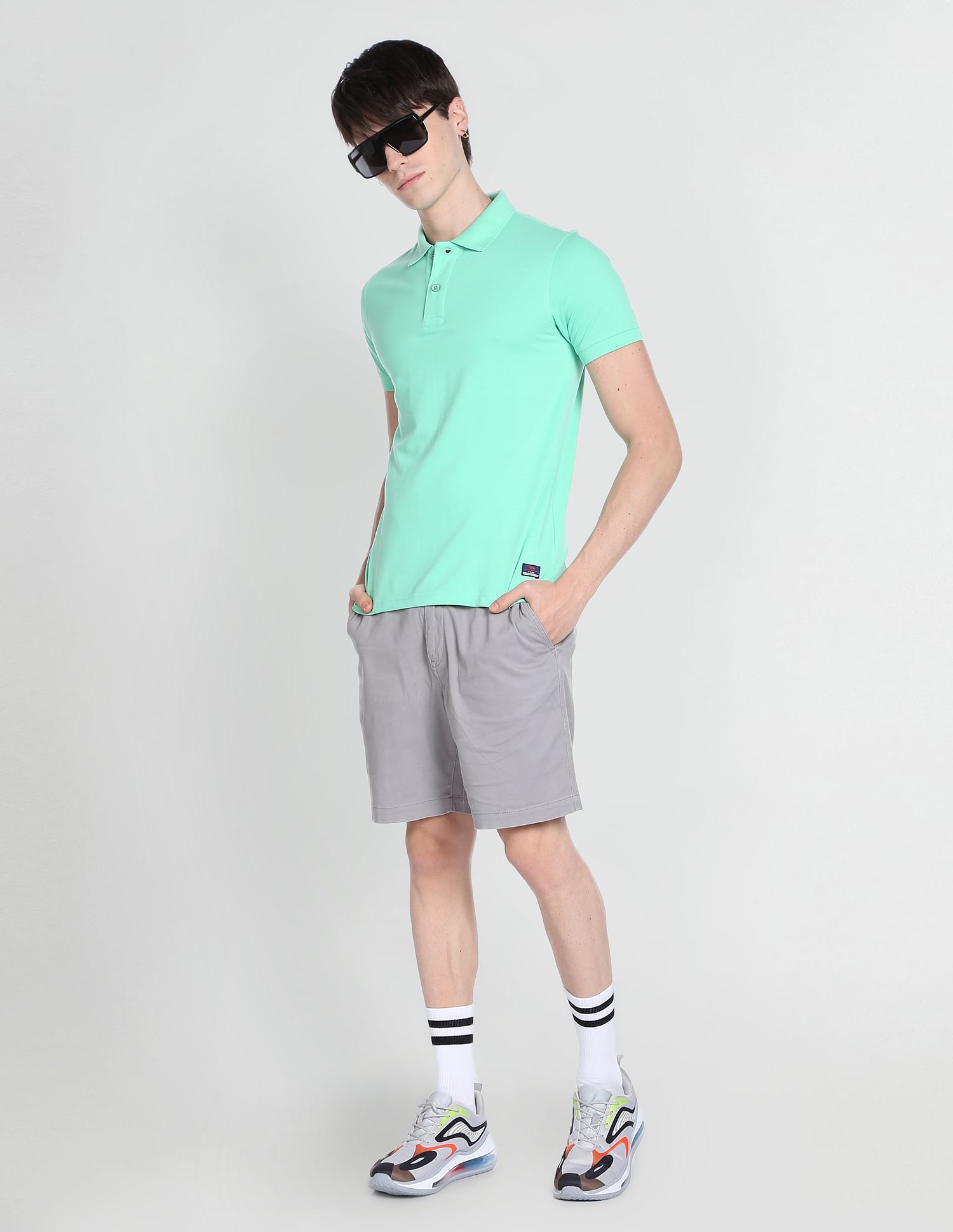 Flying Machine Solid Cotton Pique Polo Shirt